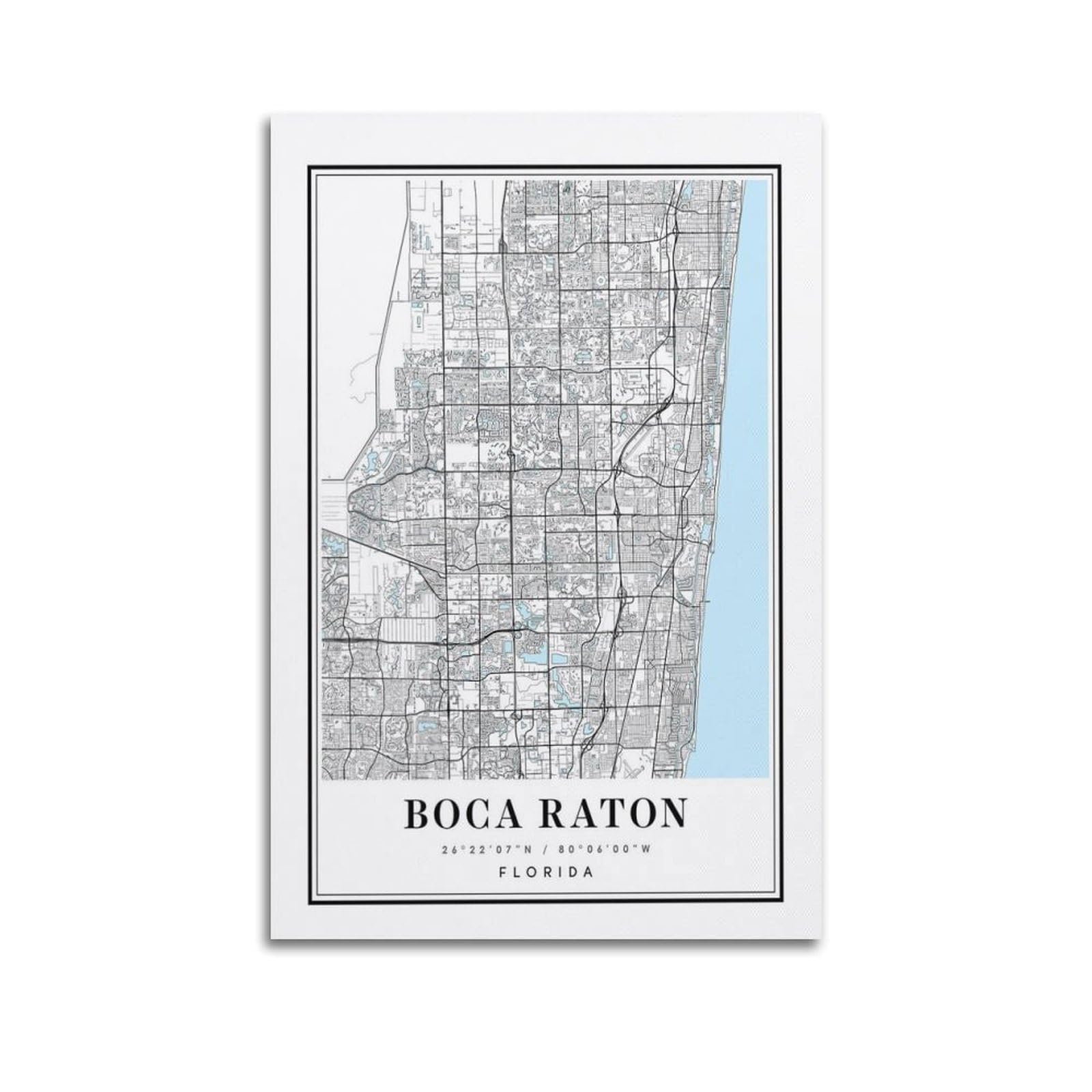 xiaoxiaoshen Boca Raton Florida Map Canvas Poster Wall Art Prints Room Aesthetic Murals Bedroom And Living Decorations 24x36inch(60x90cm)