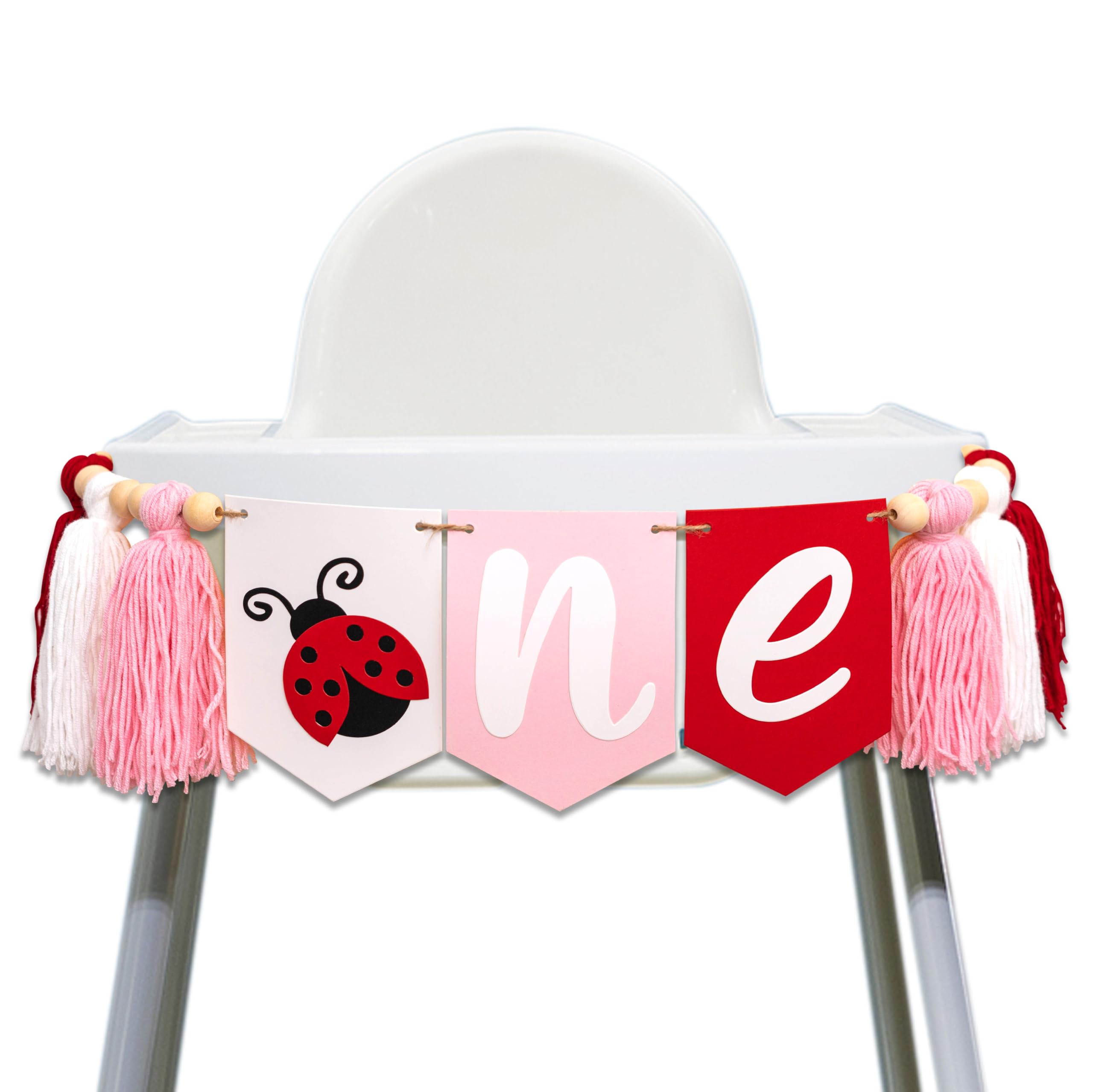 GIOGUK Ladybug First Birthday High Chair Banner - 1st Birthday Party Decoration Supplies Highchair Banner, Animals Theme Milestone Party Banner,
