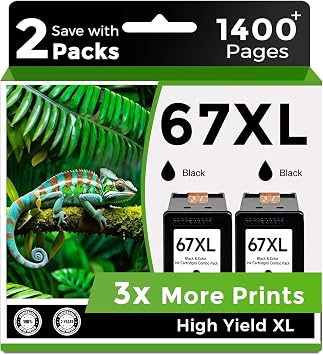 67XL Ink Cartridges Black 2 Pack Replacement for HP 67 Ink XL 6055 2827e hp67xl hp67 for 2700 2700e 2855e 2752 2742e 2755 4255e 4100 4152e 4155 6000 6055e 6400 6458 6452 6455e Printer