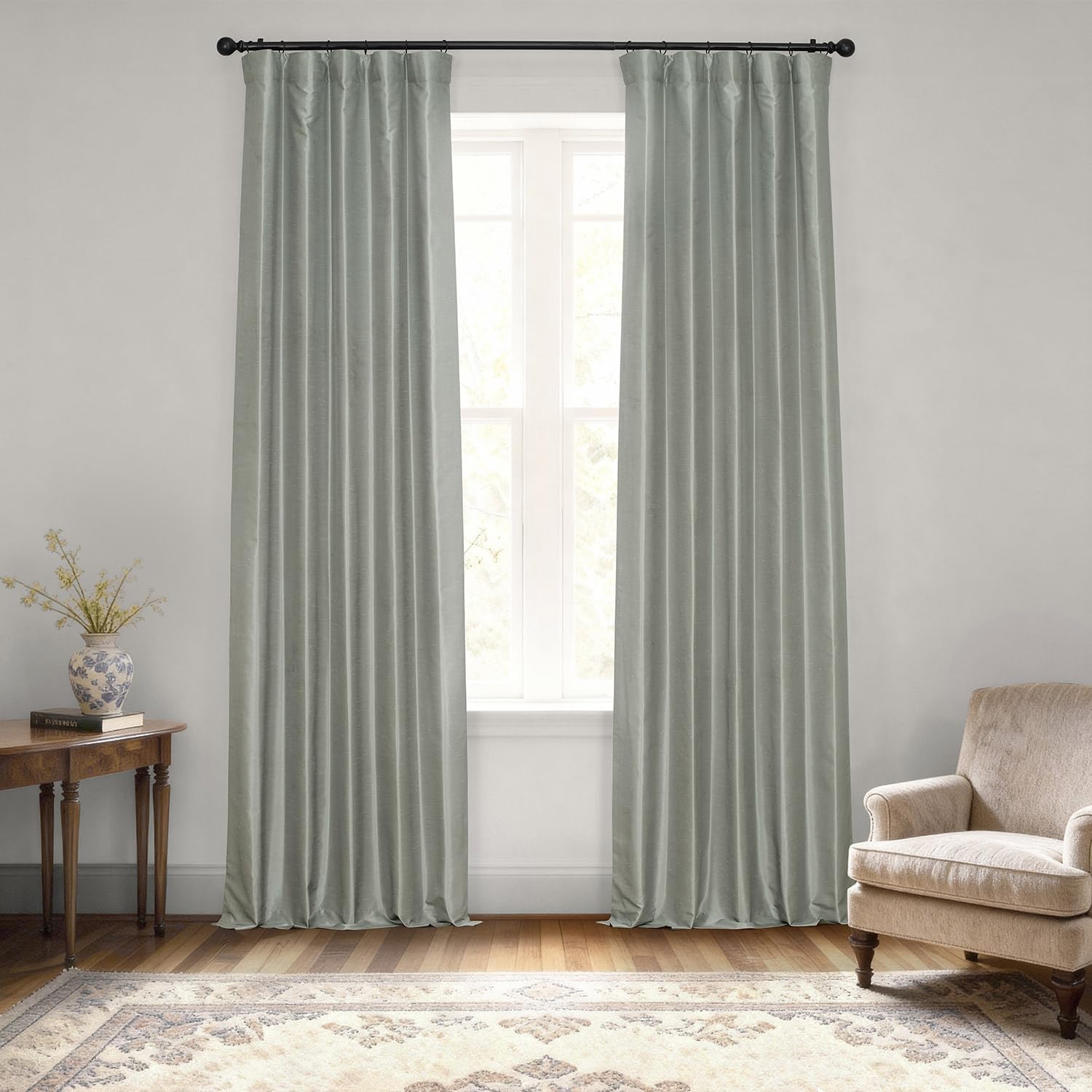 HPD Half Price Drapes Faux Silk Blackout Curtains 108 Inches Long for Bedroom & Living Room Vintage Textured Blackout Curtain (1 Panel), 50W x 108L, Silver