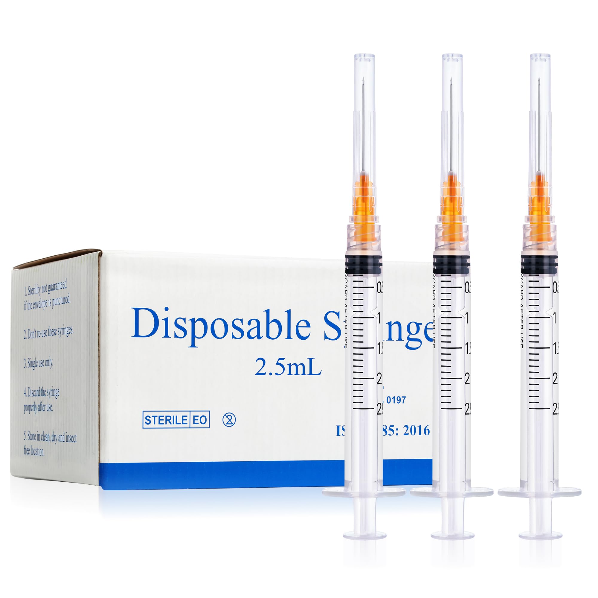 2.5ml Syringes with 25 Gauge 1 Inch Needles Luer Lock Disposable, 100 Pack