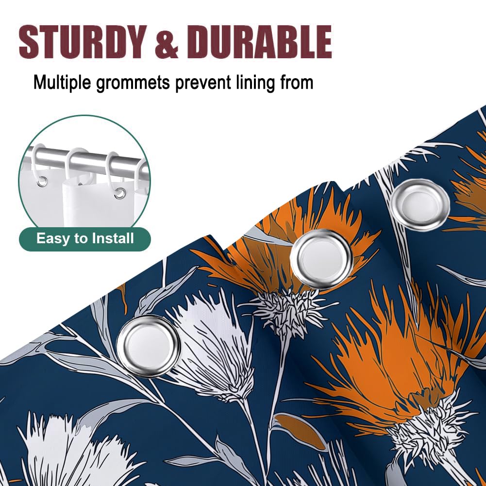 Rideau De Douche Plante De Chardon Polyester Anti Moisissure Lavable Imperméable Tissu Rideaux De Douche Avec Crochets En C Art Rétro Pour Salle De Bain Domicile Baignoire Cabine, Hôtel Orange Blanc