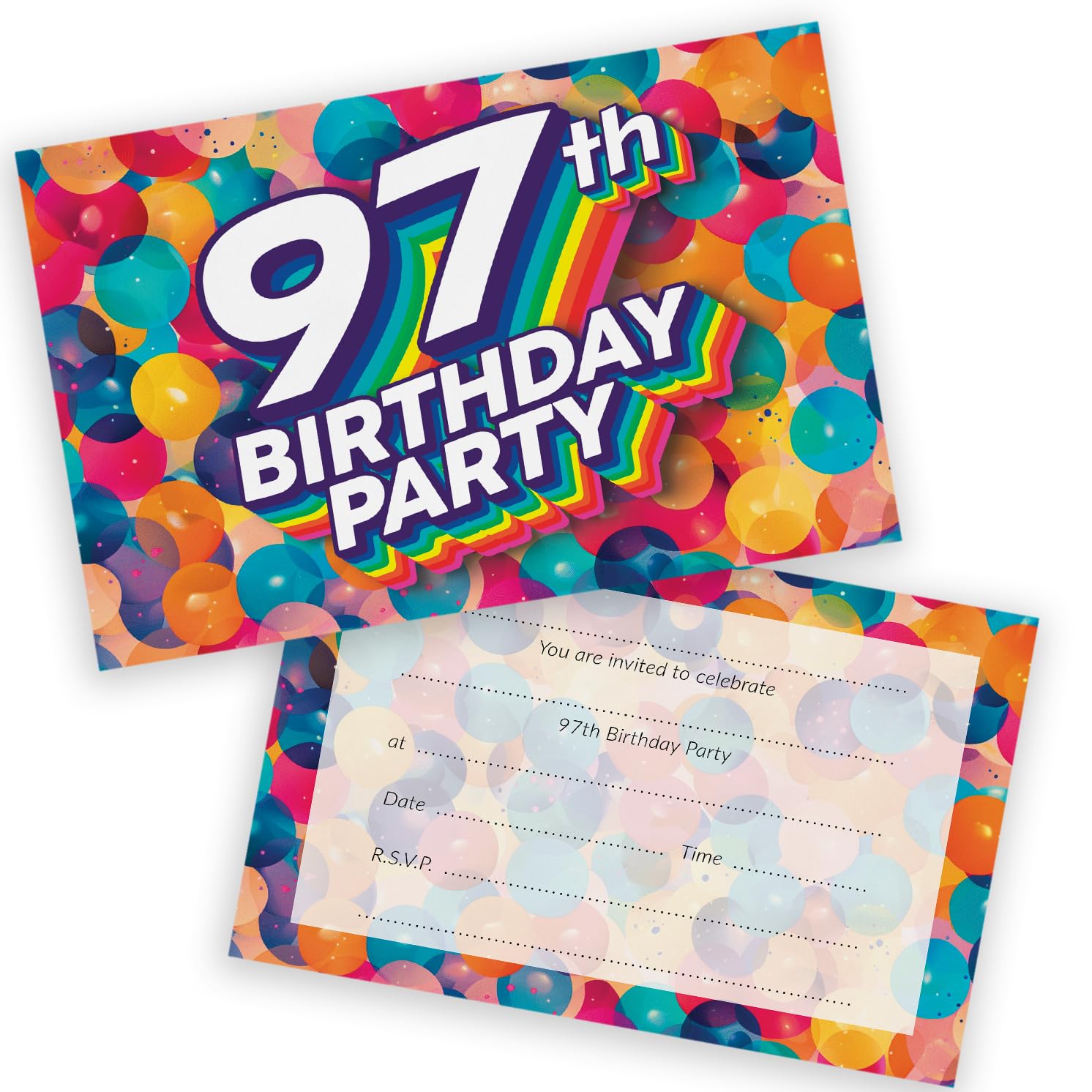 97th Birthday Party Invitations Men Women - Rainbow Balloons 36 Pack - Adults Birthday Invitations for Friends Family A6 Bday Party Invites Invitation Cards with Folding Envelopes