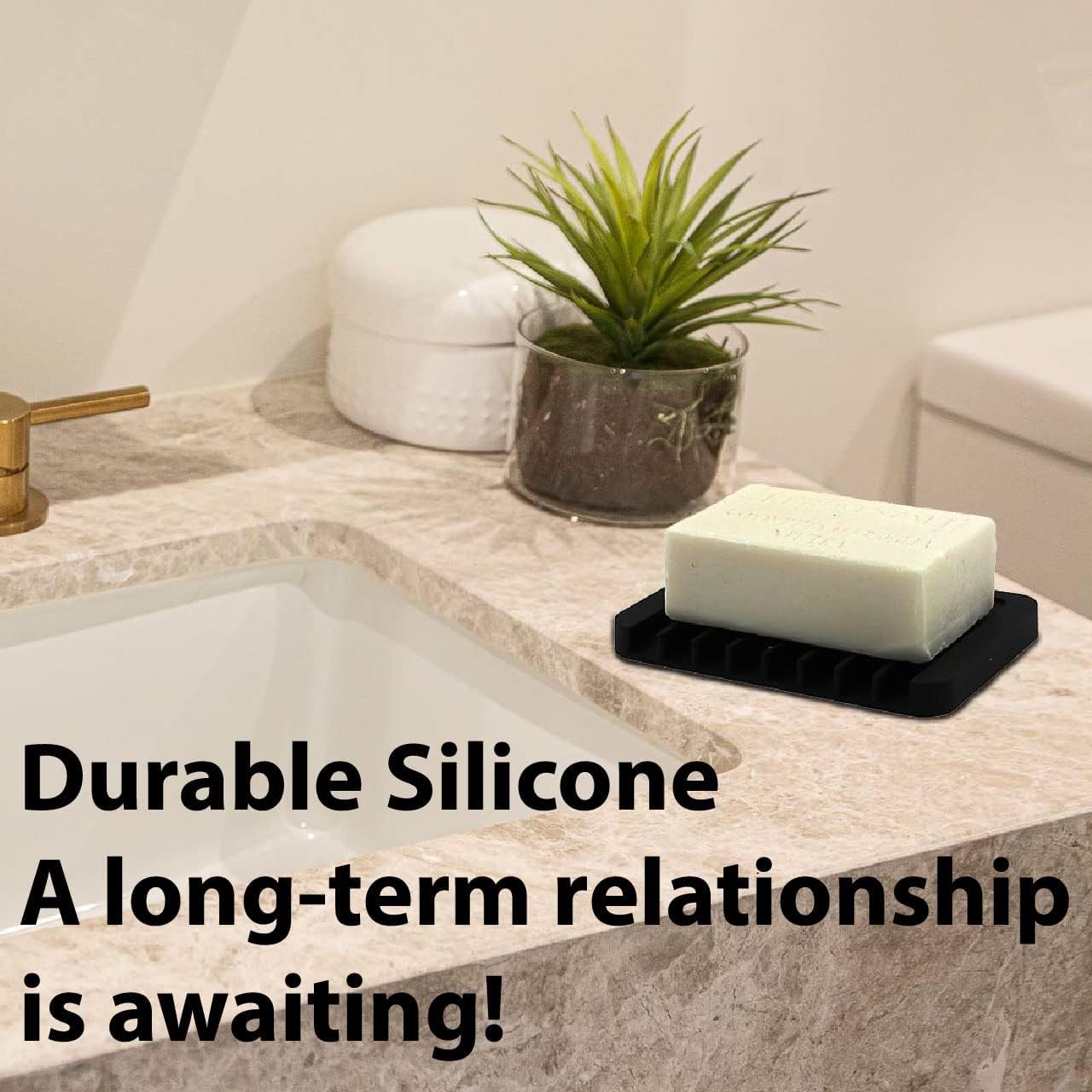 myHomeBody Waterfall Soap Dish | Self Draining Soap Dish as Soap Savers | Bar Soap Holder, Soap Dish for Shower | Soap Tray for Bathroom Accessories, Kitchen | Silicone, Ink & White, Set of 2