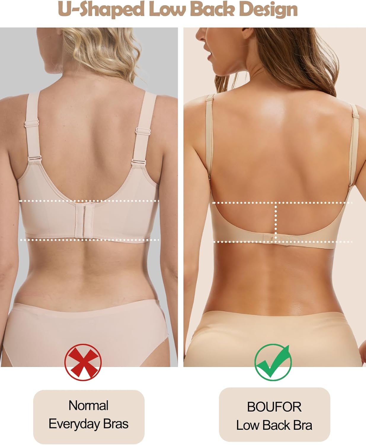 Low Back Bra - Padded Bralette Seamless Bras for Women No Underwire Scoop Neck Convertible Straps Halter Backless Bras - Image 3
