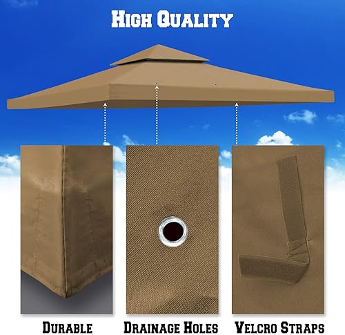 Miniatura 8 de BenefitUSA Toldo de repuesto para cenador de 119 x 119 pulgadas, cubierta superior de doble nivel (bronceado)