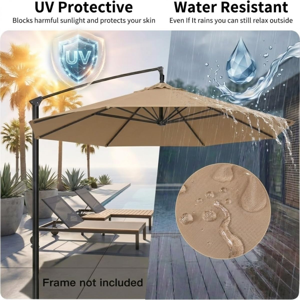 Generico Telo di Ricambio Ombrellone Giardino 2.0m 2.7m 3.0m 4.0m 6/8 Stecche, Copertura Impermeabile Anti-UV Esterno, Telo per Ombrellone Giardino di Ricambio Senza Telaio