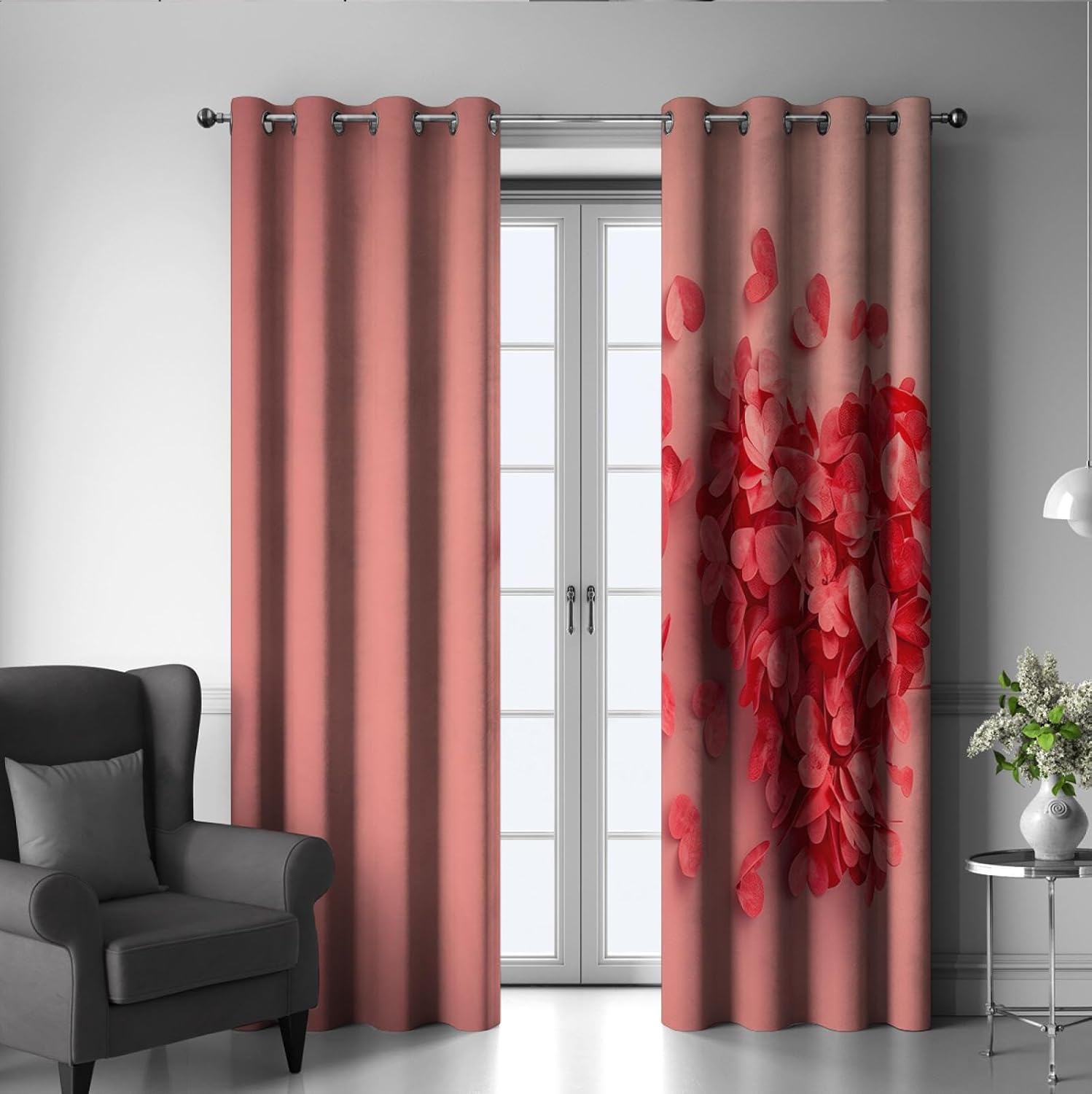 Romantic Couple Curtain Pink & Red Love Heart Shape Print Window Treatment for Bedroom Living Room Romantic Decor Girl Curtains 2 Panels 2X W38xL63in