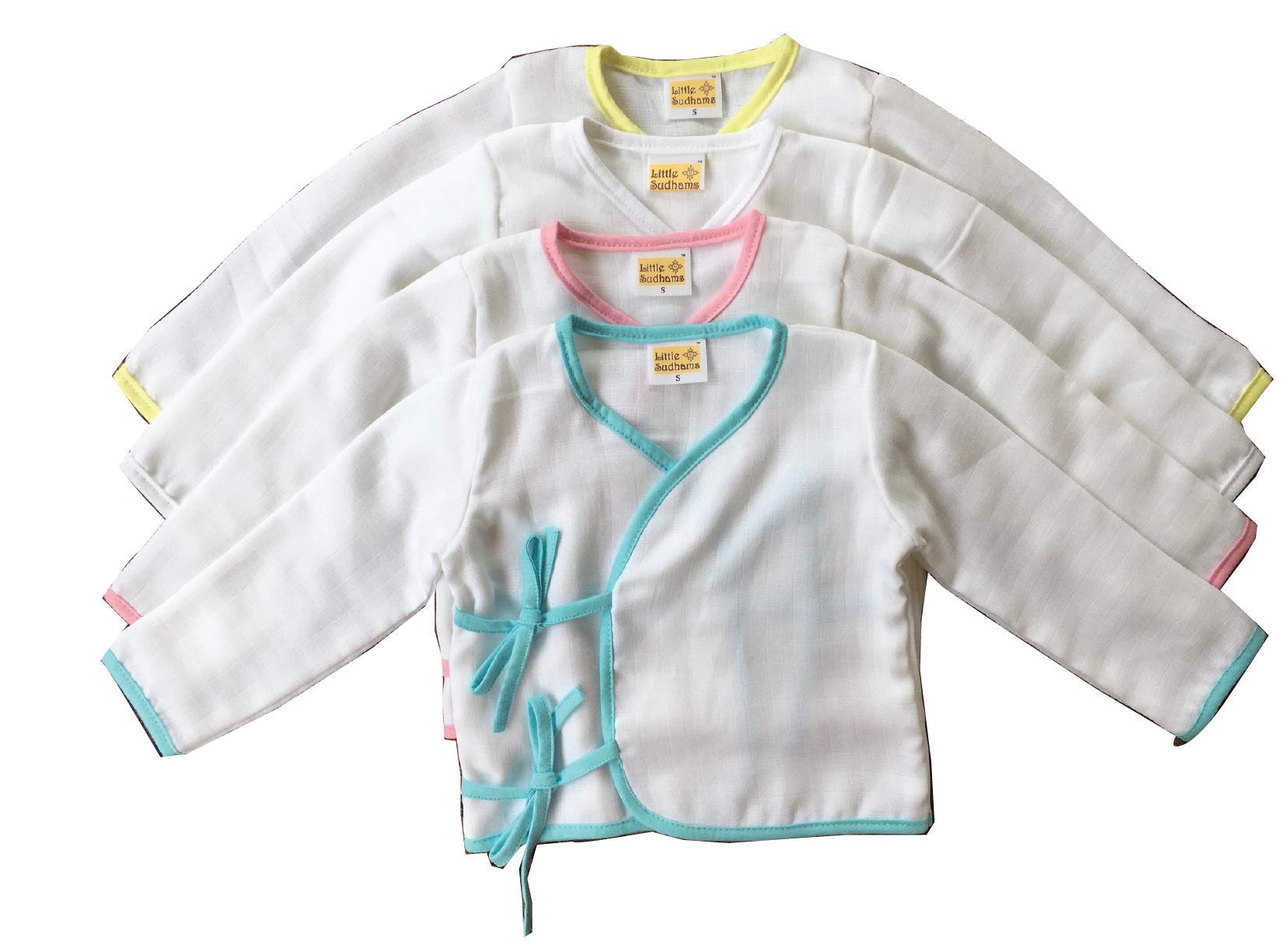 Little Sudhams Unisex-Baby Baby Relaxed Fit Double Muslin Cotton Full Sleeve Tops (Pack of 4) (Lsbfst-0001_ Assorted1_Nb0-3Months)-image-36