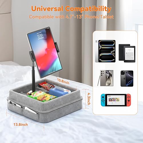 Miniatura 8 de KDD Soporte de almohada para tablet  Soporte de almohada ajustable de 360 para iPad, cama y escritorio, cuello de cisne para tableta con bandeja de