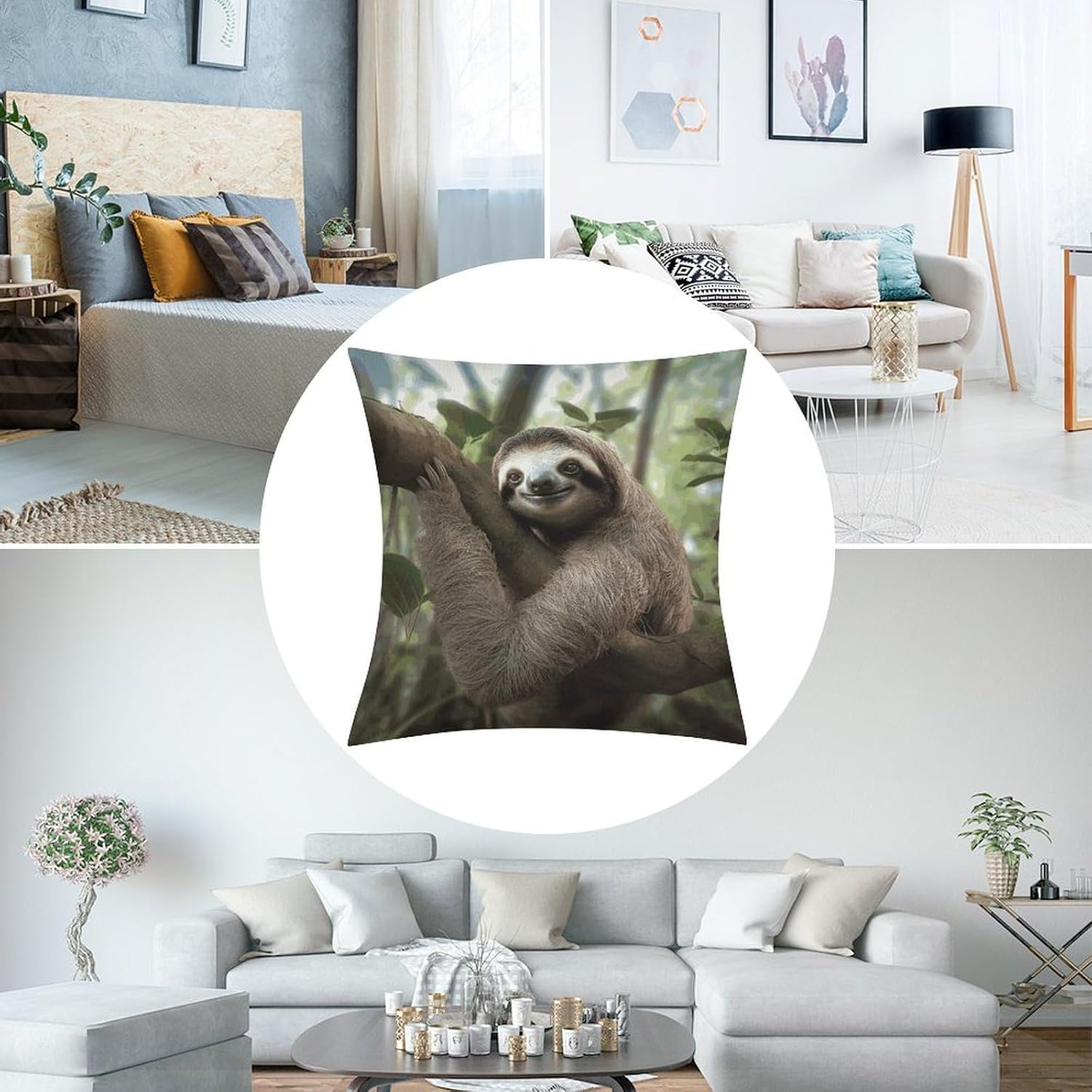 Sloth Animal Pillow Protectors Cute Waterproof Pillow Cover Soft Skin-Friendly Cushion Case Decorative Square Cushion Cover for Couch Sofa Bed Living Room Bedroom