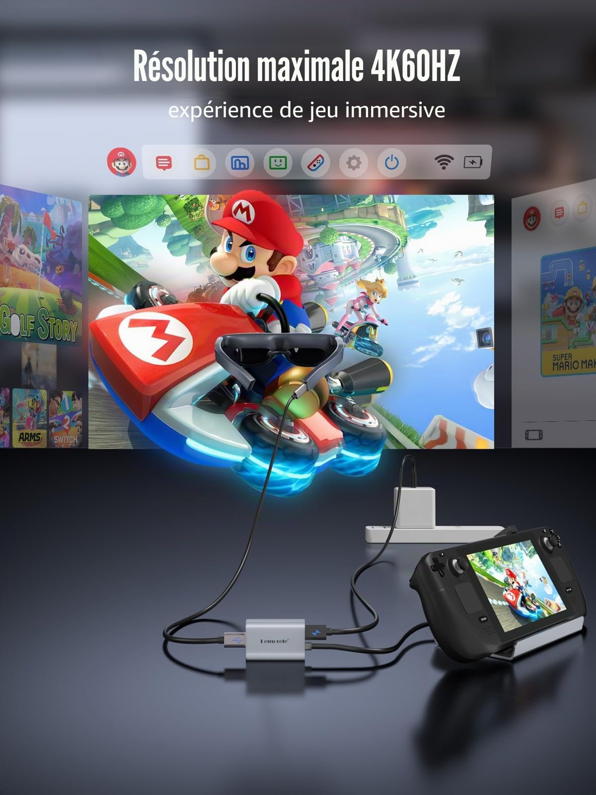 Lemorele 4K@60 Hz Adaptateur HDMI vers USB C pour Lunettes AR, Adaptateur HDMI vers Type c avec Câble de Chargement USB C 1M pour Nreal Air, RayNeo AR, GRAWOOW, Steam Deck