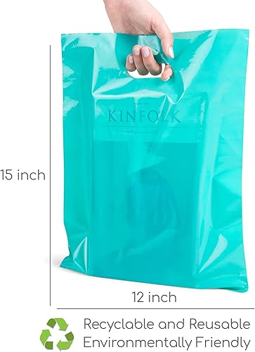 Miniatura 5 de Choice Marts 100 bolsas de color verde azulado para pequeñas empresas de 2 mil, 12 x 15 pulgadas, bolsas de mercancía extragruesas y brillantes para
