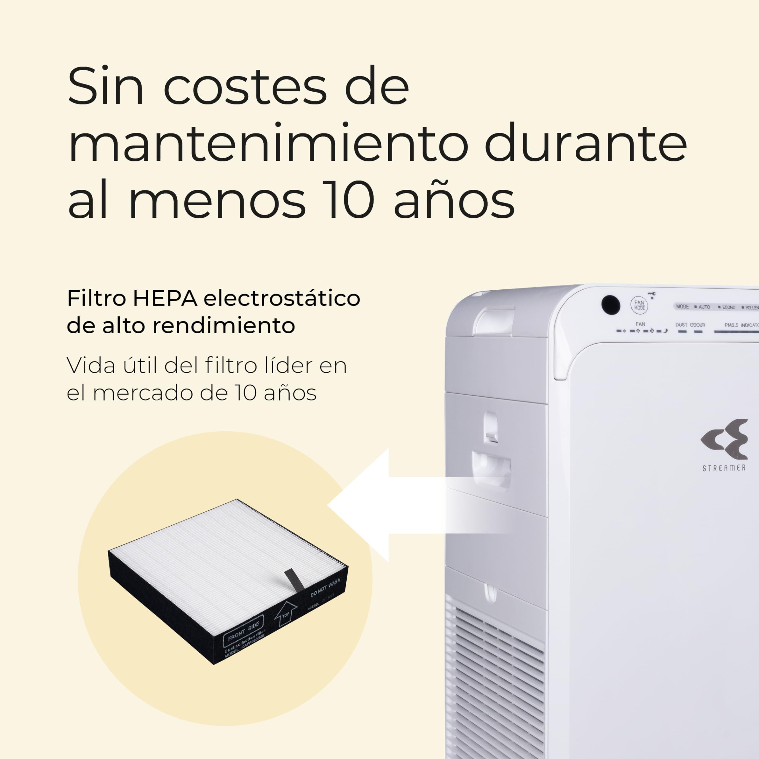Daikin MC55W Purificador de Aire HEPA H13 Electrostático | Tecnología Flash Streamer Que Reduce el 99.9% de Virus, bacterias, alérgenos | 10 años sin Cambiar filtros | Silencioso | hasta 82m2