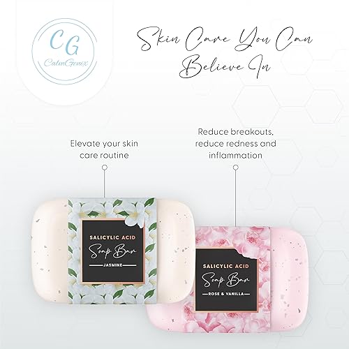 Miniatura 7 de Barra de jabón de ácido salicílico, paquete de 2, jazmín, rosa y vainilla, jabón facial limpiador y exfoliante de ácido salicílico  Jabón facial de