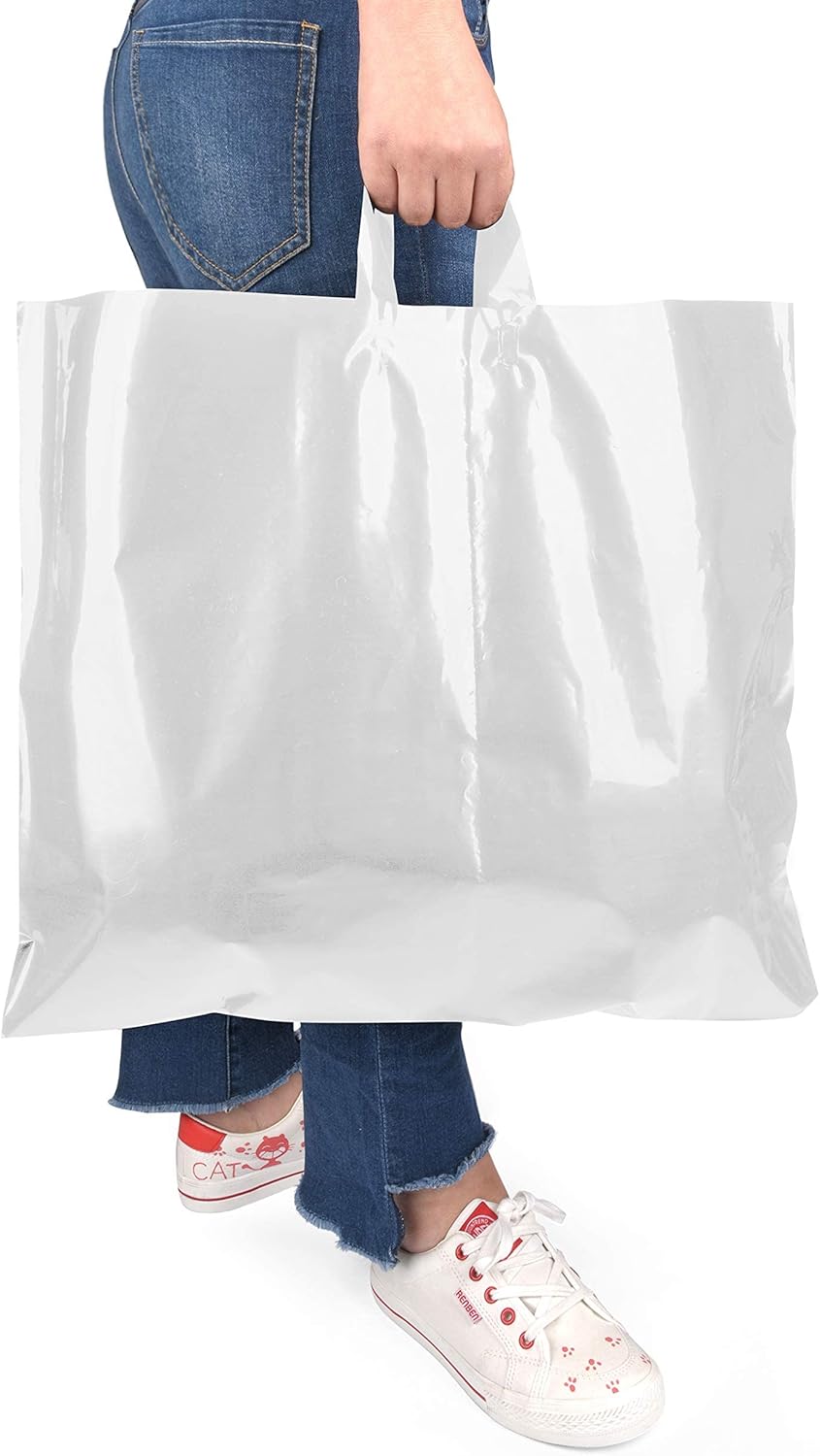 Large Plastic Shopping Bags with Handles - Extra Large Shopping Bags for Small Business– Extra Thick 3 Mil Black Merchandise Bags, for Boutique & Retail – Bulk Heavy Duty Glossy Gift Bags (60, White)