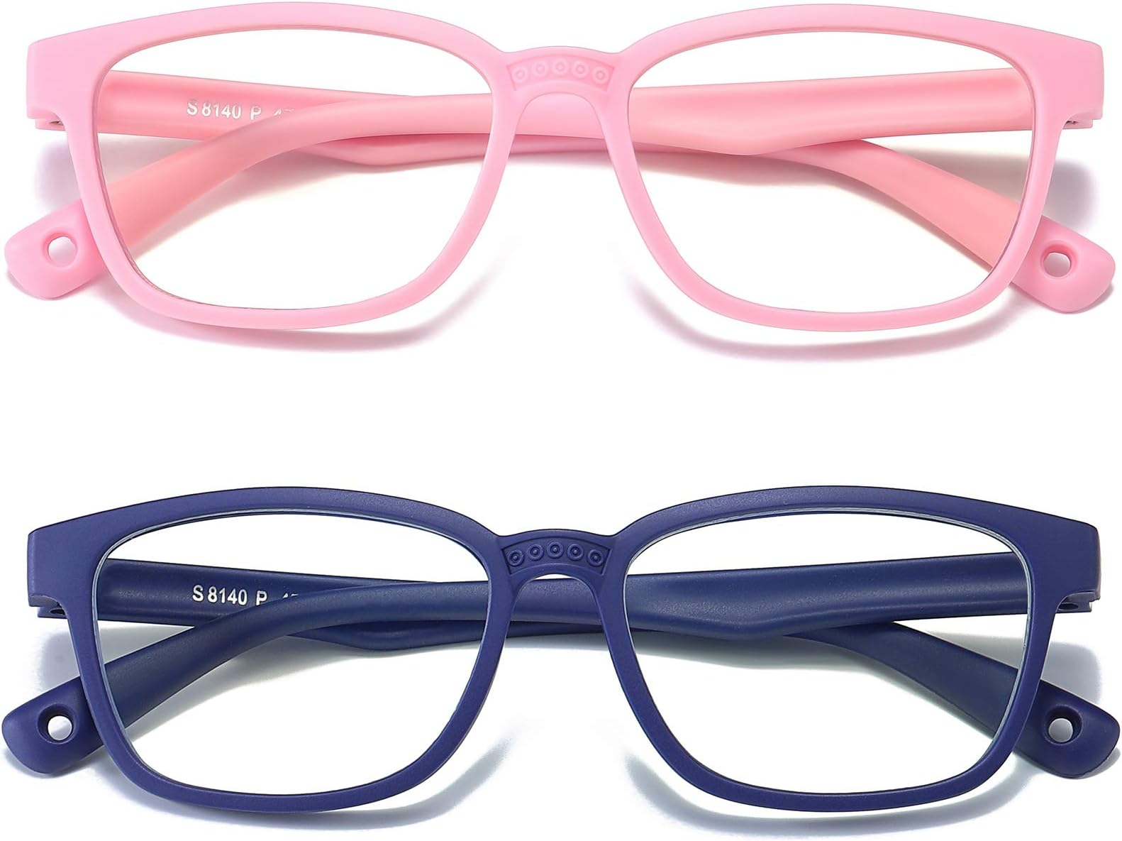 AHXLL Kids Blue Light Blocking Glasses 2 Pack, Anti Eyestrain & UV Protection, Computer Gaming TV Phone Glasses for Boys Girls Age 3-9 (Navy Blue+Pink)