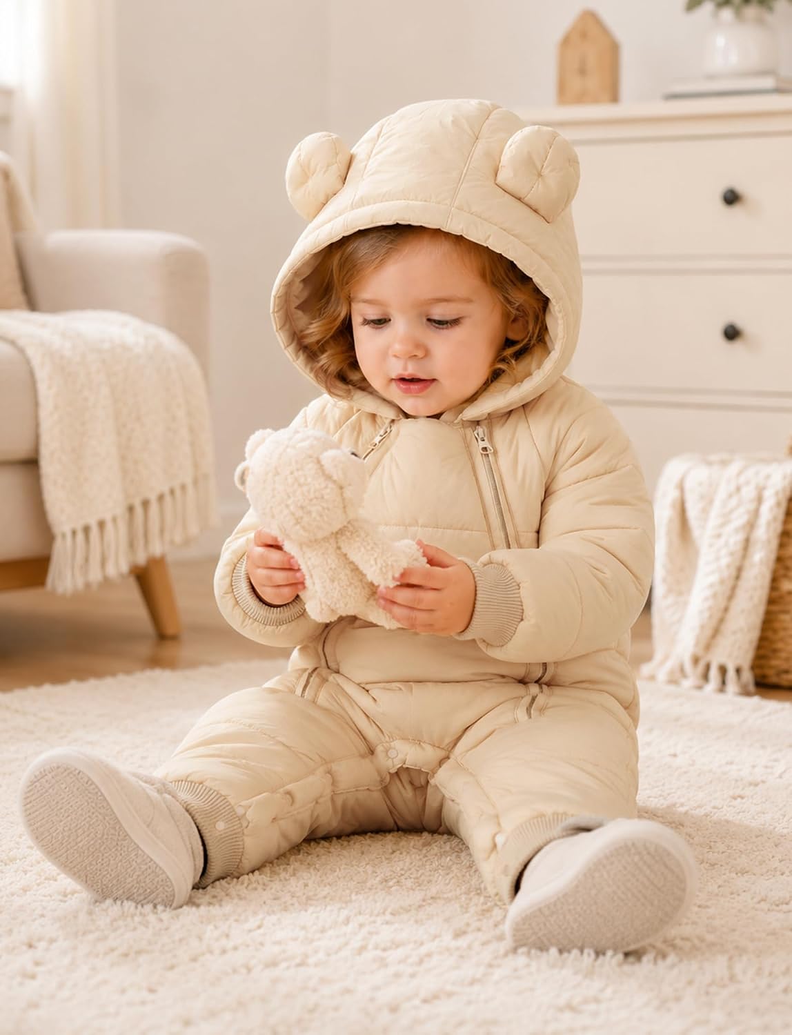SEAUR Baby Boys Girls Winter warm Snowsuit Toddler Cute Bear-Ear Hood Jumpsuit Romper Overcoat for Newborn