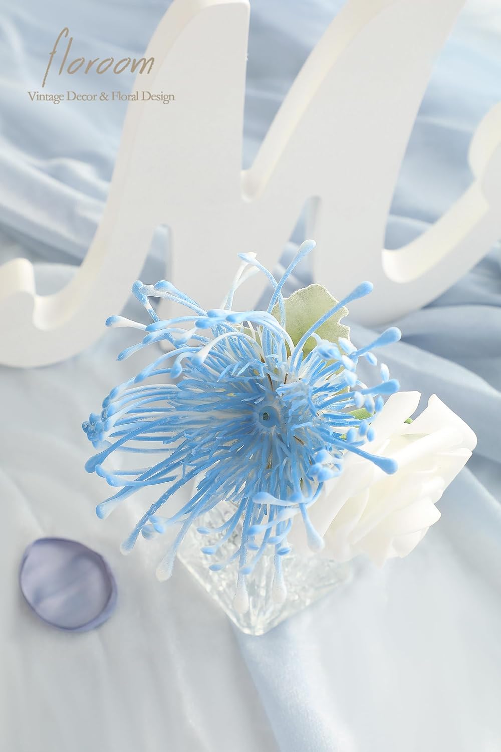 Floroom Dusty Blue Powder Blue Artificial Flowers Fake Roses Dahlias and Greenery Combo Box Set for DIY Wedding Bouquets Bridal Shower Centerpieces Floral Arrangements Party Tables Home Decorations image 5