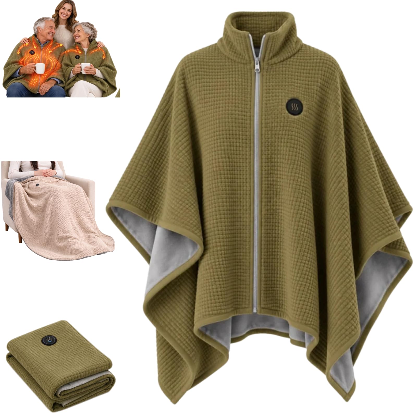 Heated Shawl Wearable Electric Blanket Zipper Heated Blanket Throw Cordless