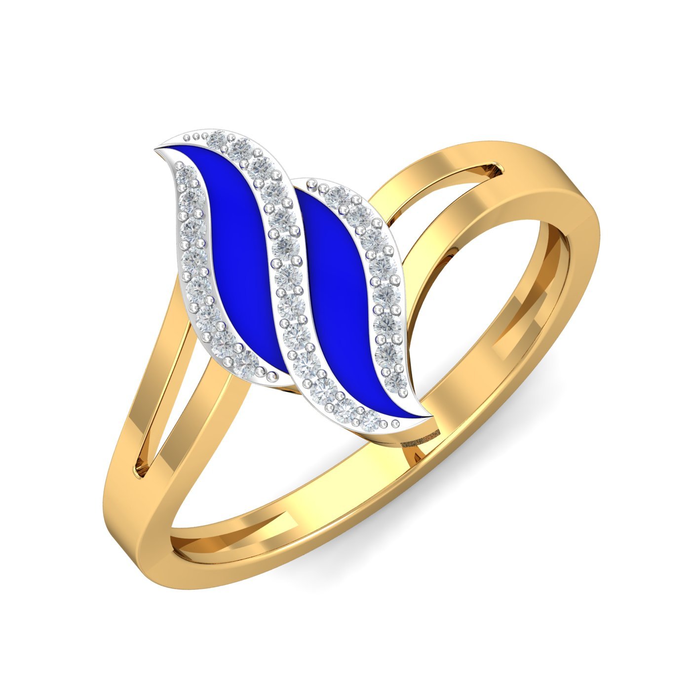 14KT Yellow Gold Classic Blue Enamel Ring for Women-image-20