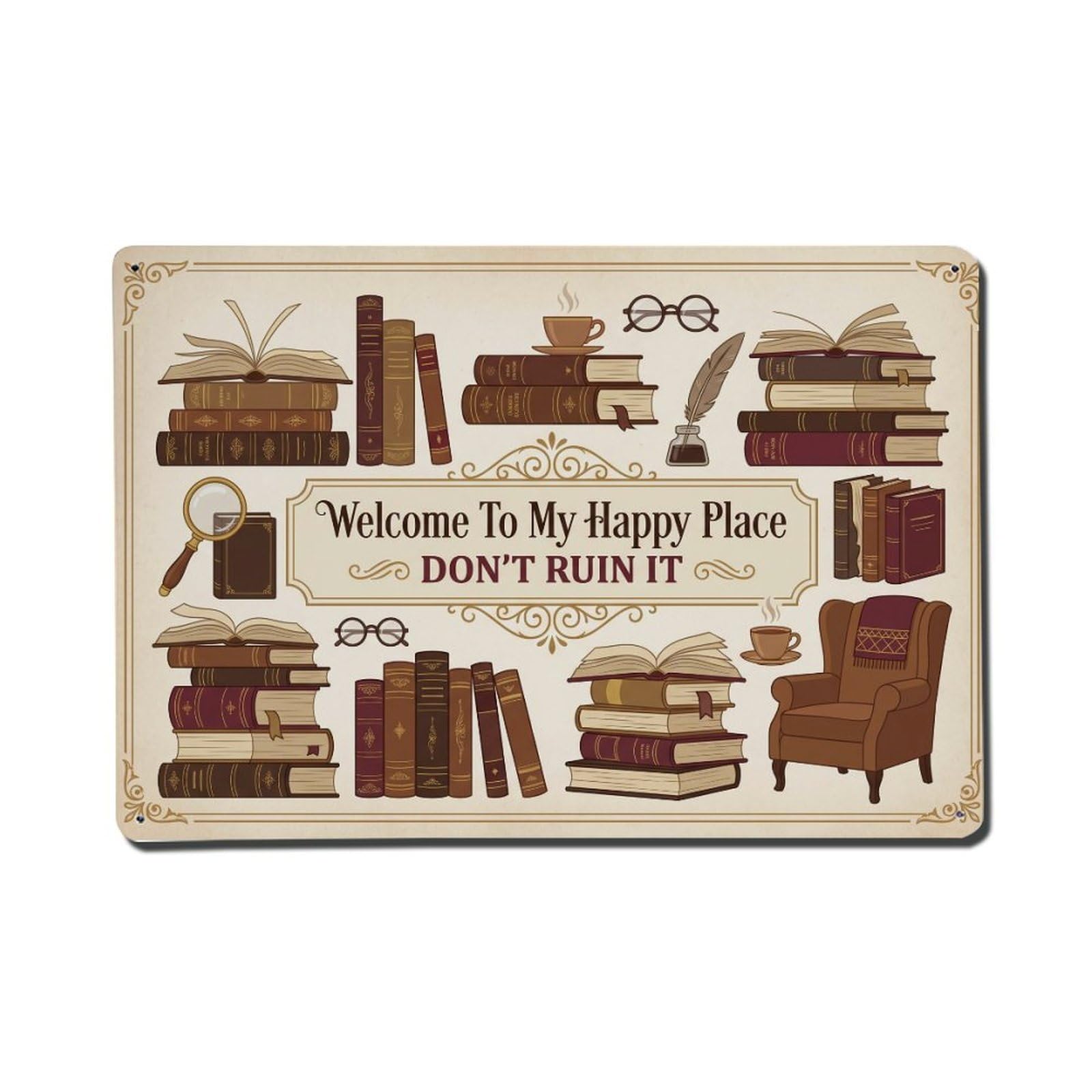 Vintage Book Library Study Humor Metal Tin Sign Plaque Wall Decor for Cafe, Club Bar, Office, Home Garden Metal Poster 8x12Inch