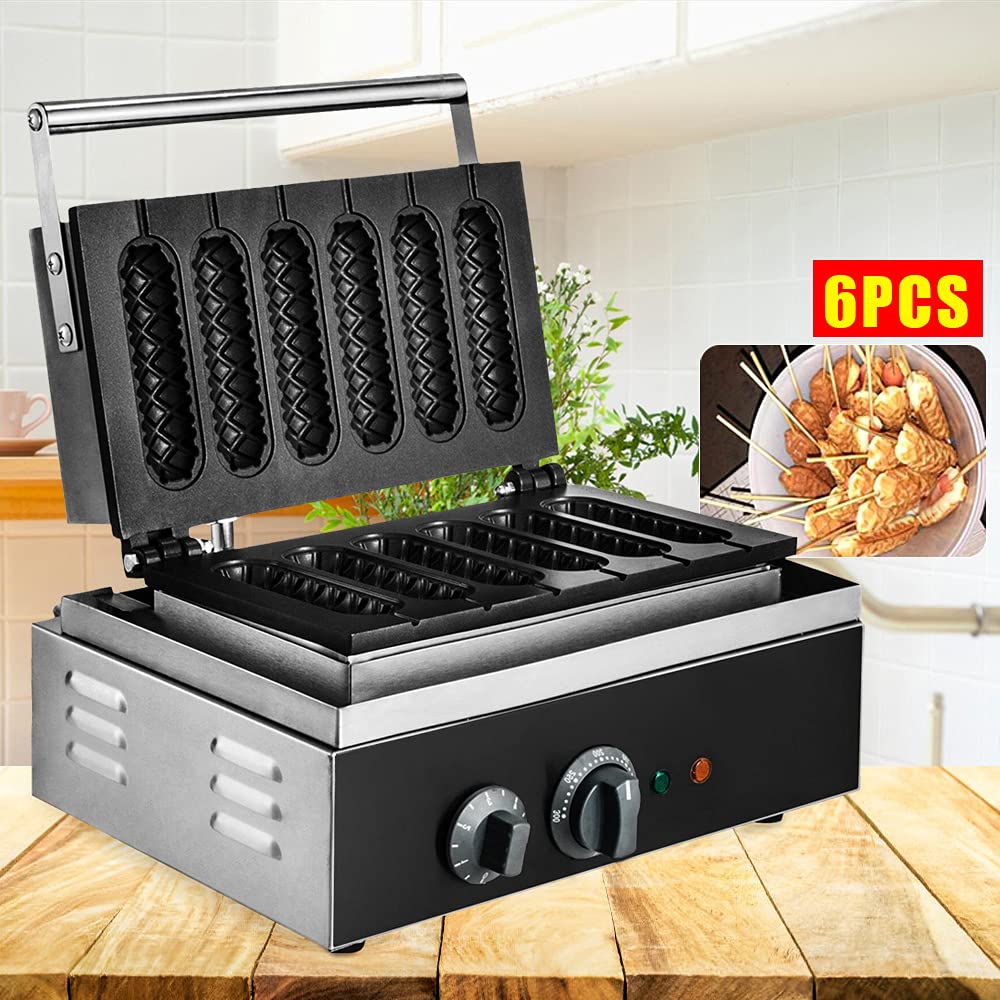 Gofrera con 6 gofres con placas antiadherentes, máquina para hacer gofres con temperatura y regulador de tiempo, 1500 W
