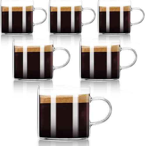 Miniatura 1 de Paquete de 6 tazas de café espresso de 4 onzas con asa, tazas de café pequeñas de vidrio, tazas de café de expreso, tazas demitasse para café con