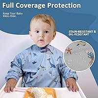 Vista 2 de Baberos de manga larga para bebés, impermeables, con bolsillo para atrapar alimentos para alimentar, comer