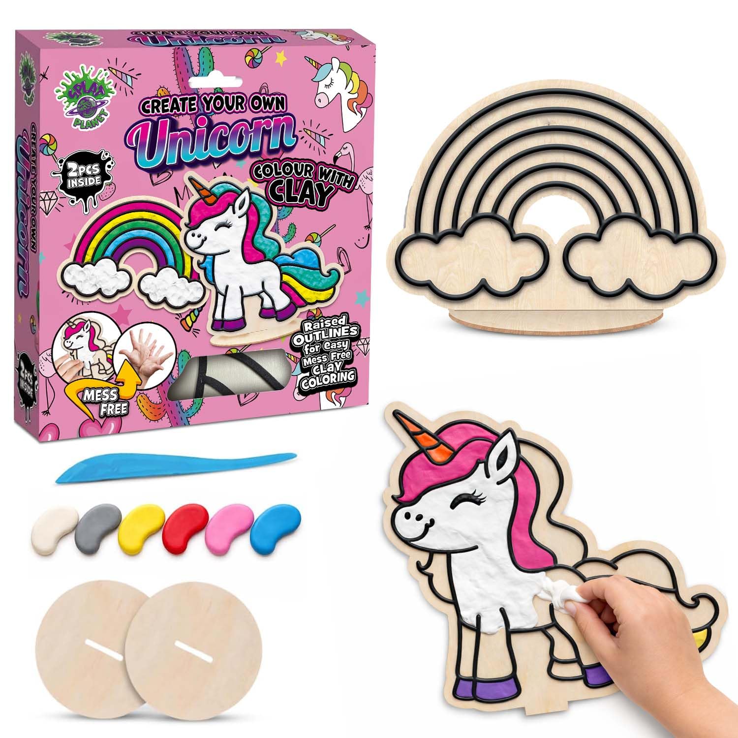 Splat Planet Unicorn Clay Colouring Kit for Kids – 2 PK DIY 3D Art Craft Kit with Air-Dry Clay, Mess Free Clay Colouring, Creative Kids Arts and Crafts Activity Set, Unicorn Craft Gift.