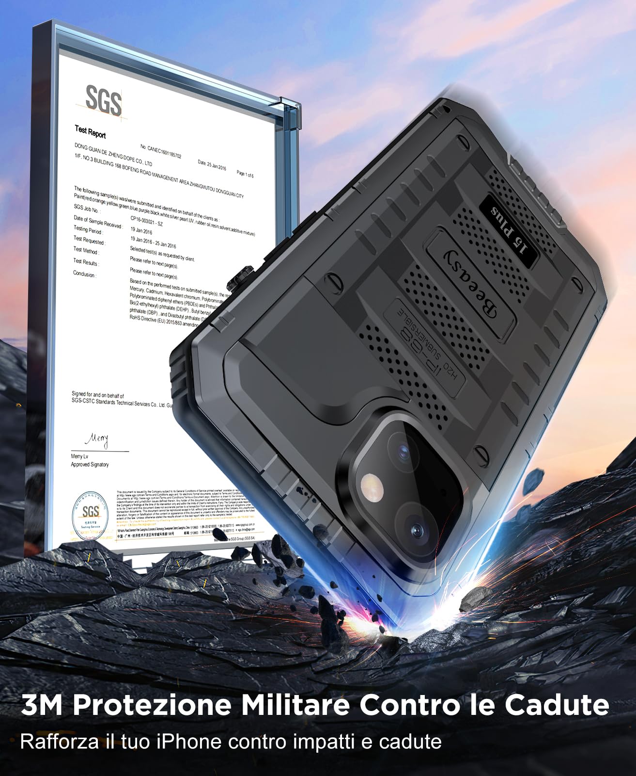 Beeasy Cover per iPhone 15 Plus IP68 Impermeabile, 360 Completa Antiurto Militare Rugged Armor,Resistente Indistruttibile Metallo Custodia, Subacquea Protezione Case per iPhone 15 Plus,Nero