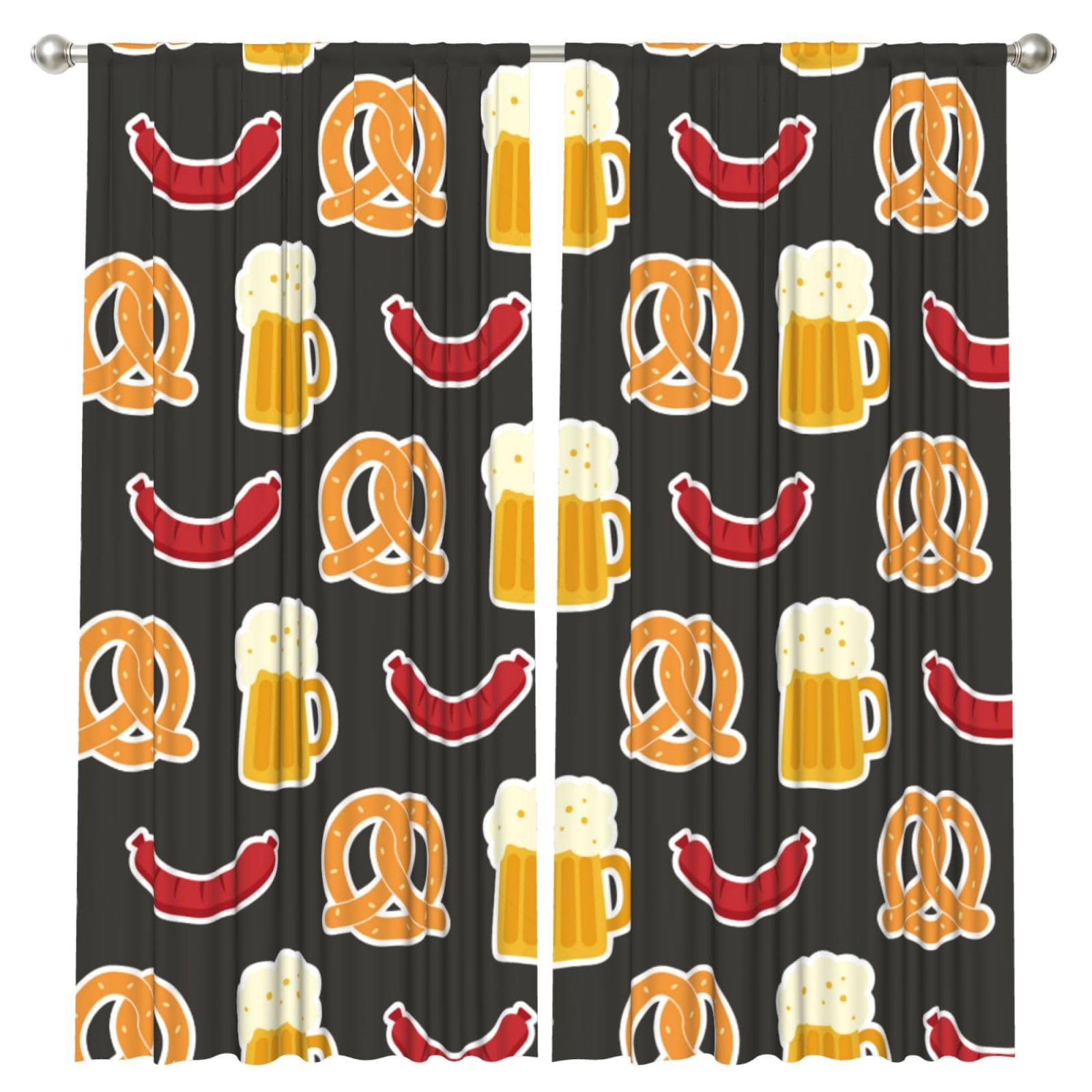 InOmak Pretzel And Beer, 2 Panels Window Curtains 52 x 84 Inch Blackout Curtains for Living Room Bedroom