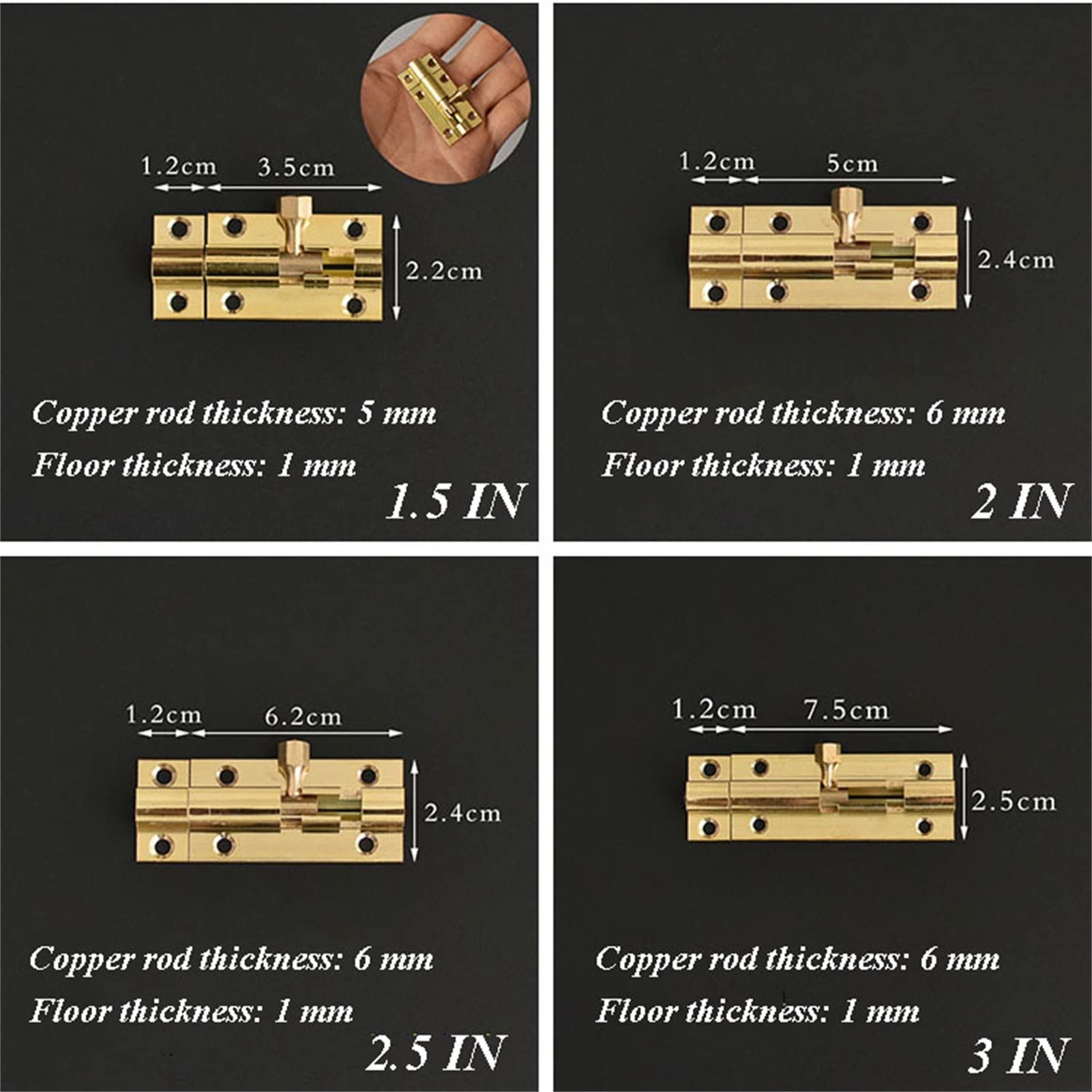 Zamek rygla przesuwnego, Miedziany rygiel zatrzaskowy do drzwi ze śrubami Brąz/Mosiądz 1,5-8 cali(Brass,3 in)