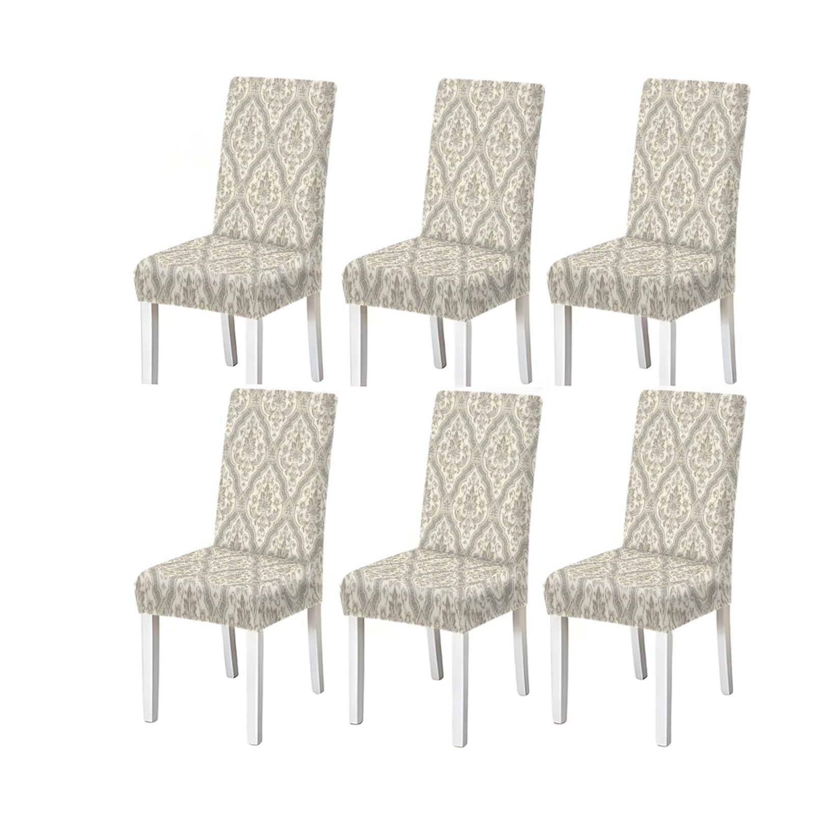 Grey Damask Chair Covers Set Of 2/4/6, Elegant Stretch Dining Chair Slipcovers Removable Stretch Slipcovers for Dining Chairs(6PCSChair cover)