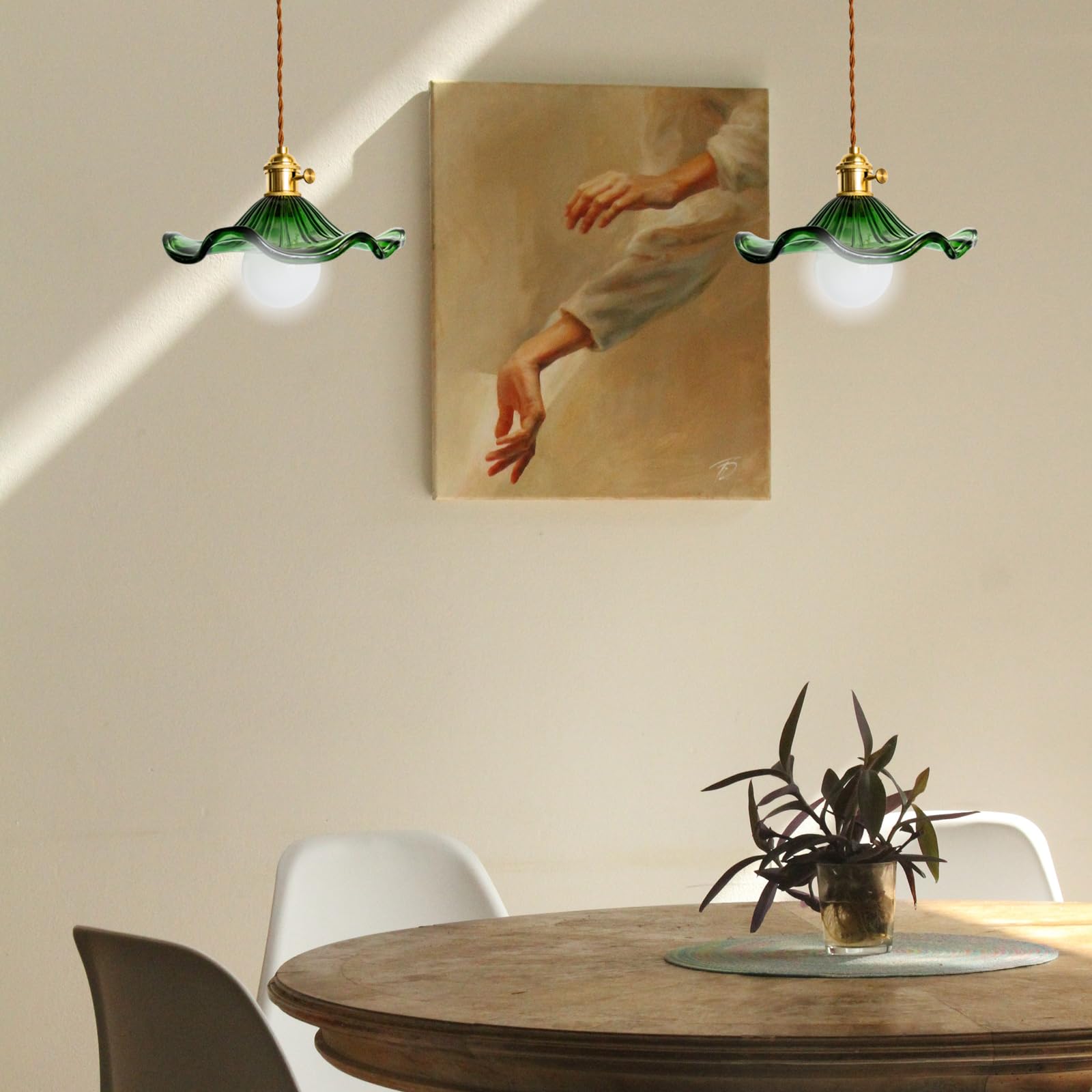 Lampa Wisząca Szklana E27 Zielony Klosz w Kształcie Liścia Lotosu z Przełącznikiem Retro Loft do Kuchni Jadalni Sypialni Kawiarni