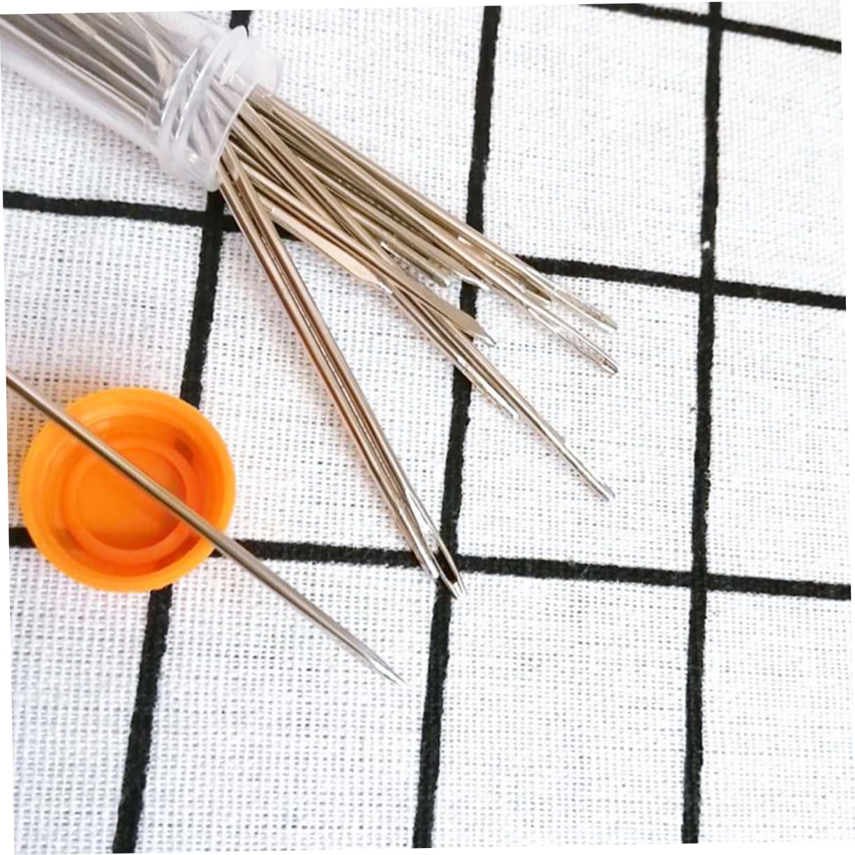 BEBEMOKO Big Needle Set for Leather Craft 20pcs Large-Eye Triangle Needles Embroidery Hand Sewing Non-Sharp Storage Bottle
