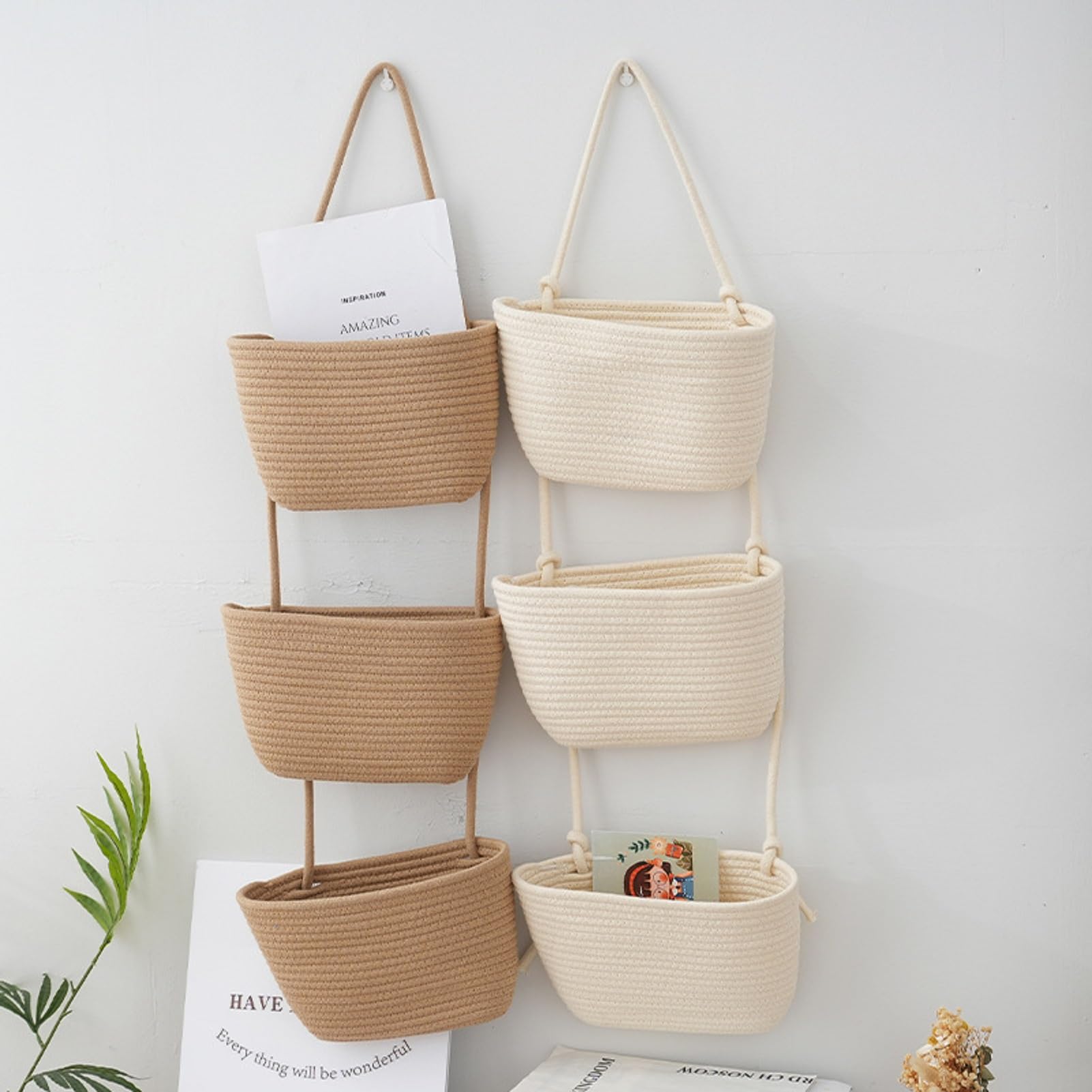 FRONDENT Wandkörbe Set 2-teilig - Geflochtene Hängekörbe In Braun Für Küche & Wohnzimmer