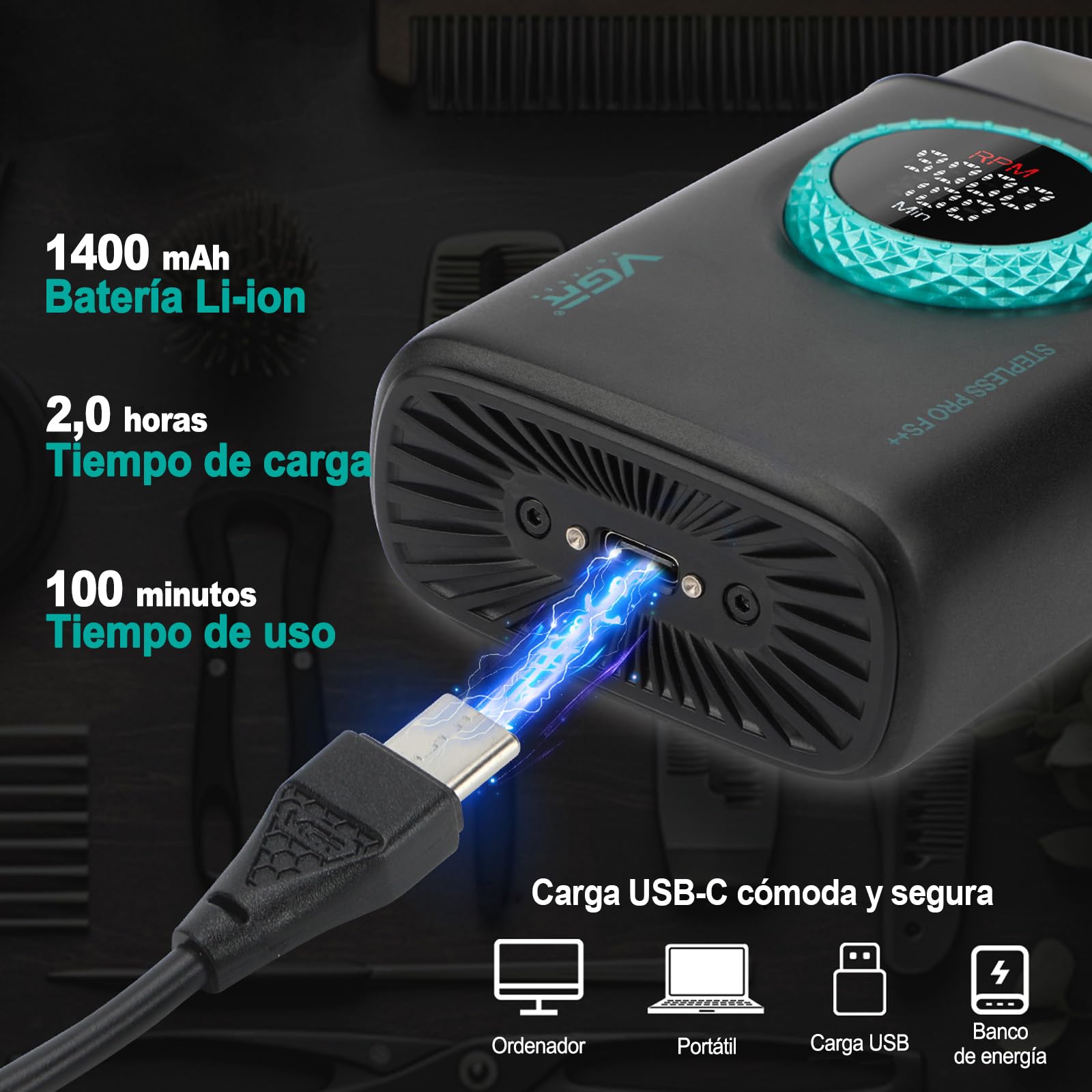 VGR 377 Afeitadora de Aluminio para Hombres, Maquinilla de Afeitar Eléctrica para Afeitarse la Cara con Doble Lámina, 21 Velocidades y 9000 RPM, con Motor de 21 Velocidades, Pantalla LED