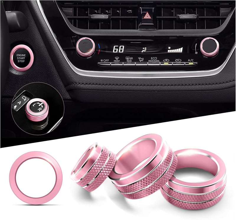 Kit de capas para botões do Toyota Corolla e Corolla Cross Polodunn em alumínio rosa – 4 peças