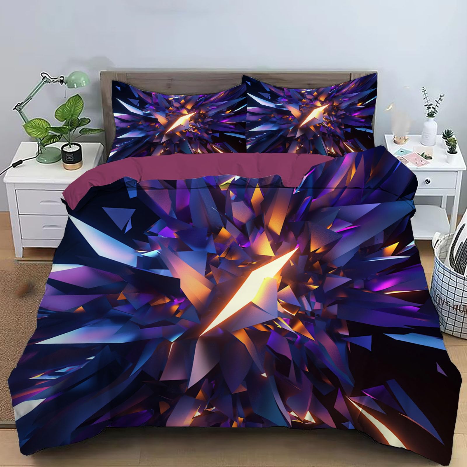 Parure de lit géométrie brillante 3D 140x200cm au fini cristal doux