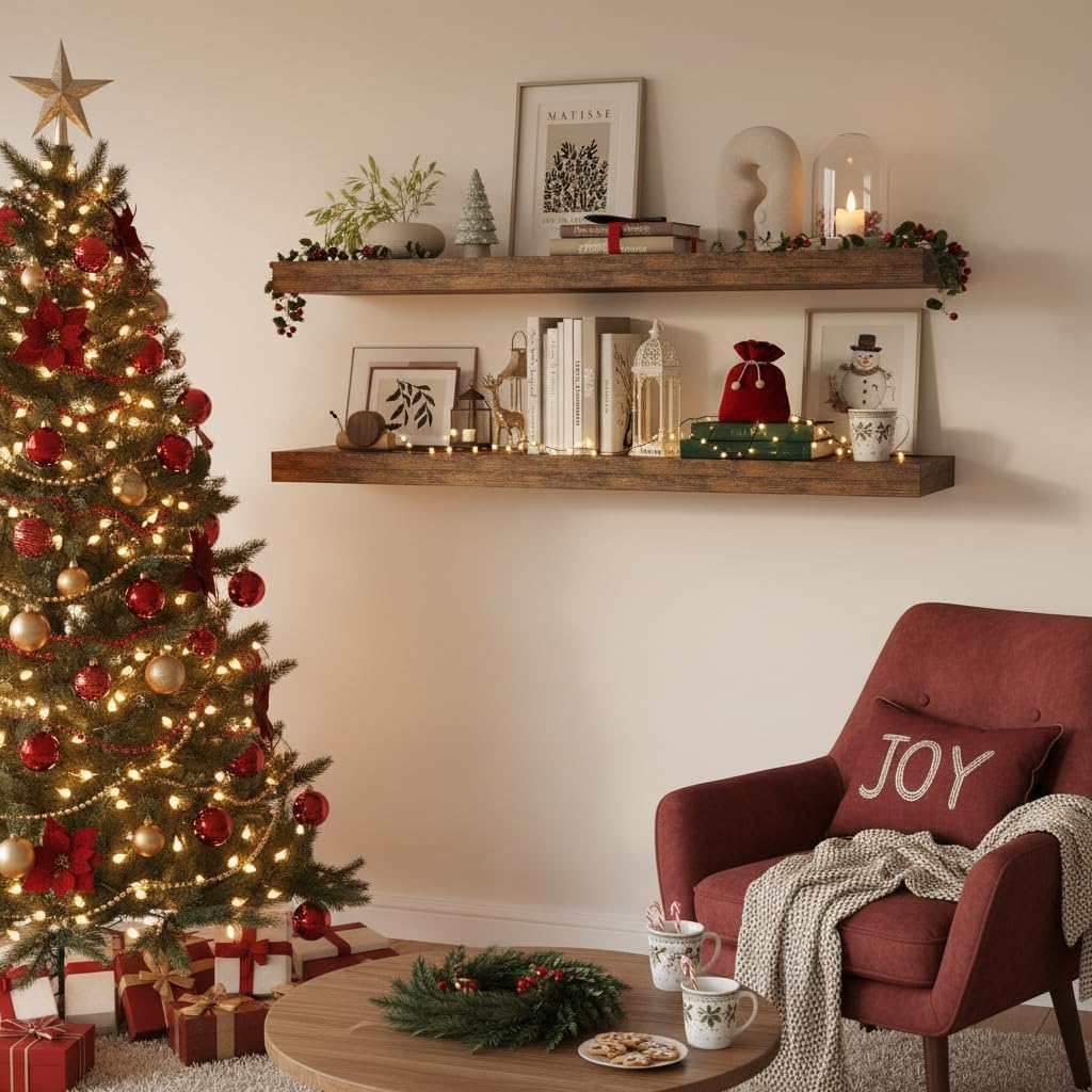 Vivelove 12 Deep Floating Shelves for Wall 36 Long, Wall Shelves for Bedroom Living Room Bathroom Kitchen Laundry Room, Farmhouse Rustic Shelves for Home Decor, 36 X 12 X 2 Set Of 2, Rustic Brown