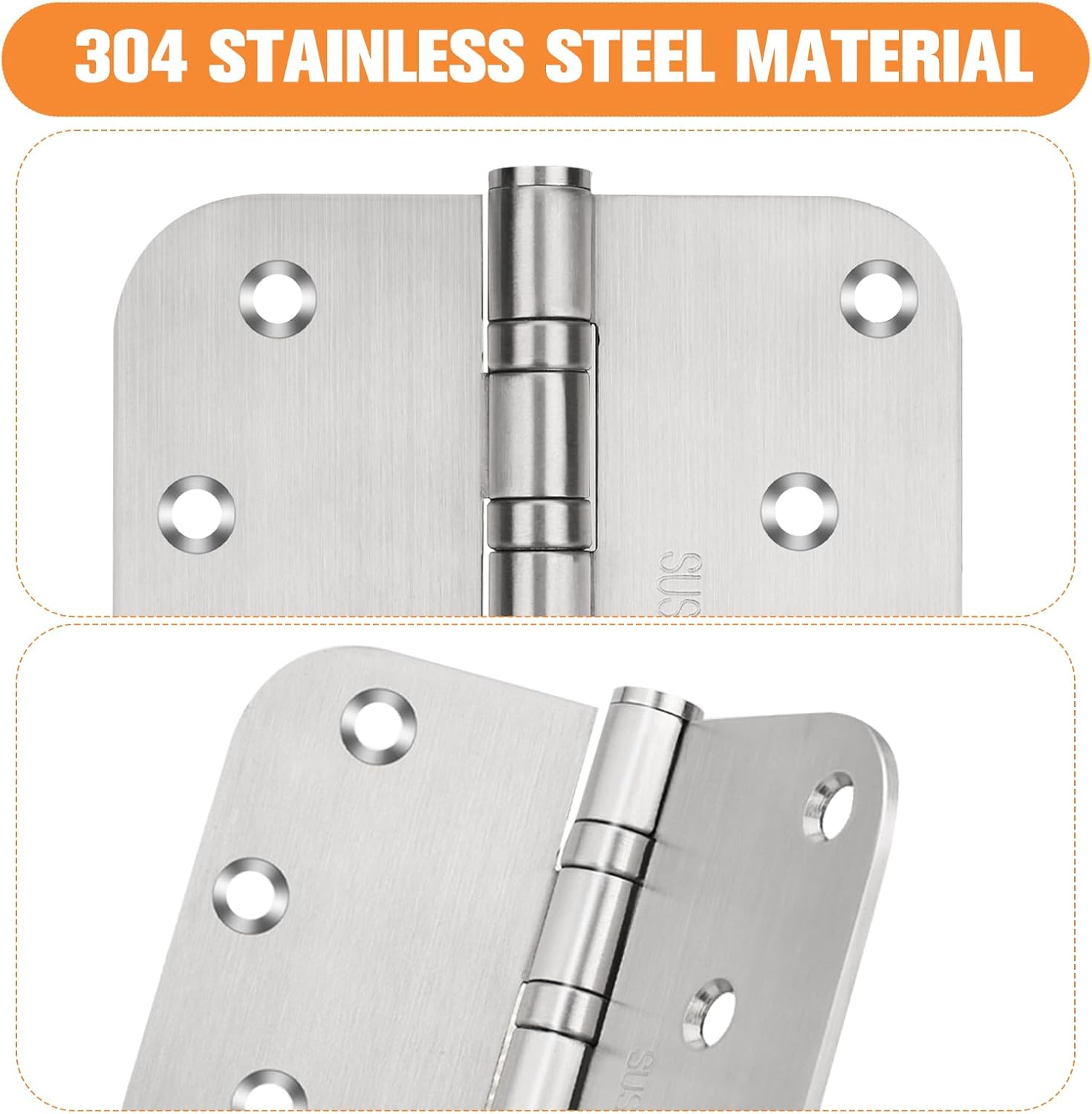 304 Stainless Steel Door Hinges 4 Inch Ball Bearing Interior & Exterior Door Hinges 4'' X 4'' for Left & Right Doors with 5/8" Radius Corners 2 Pack (2Pack, Silver)