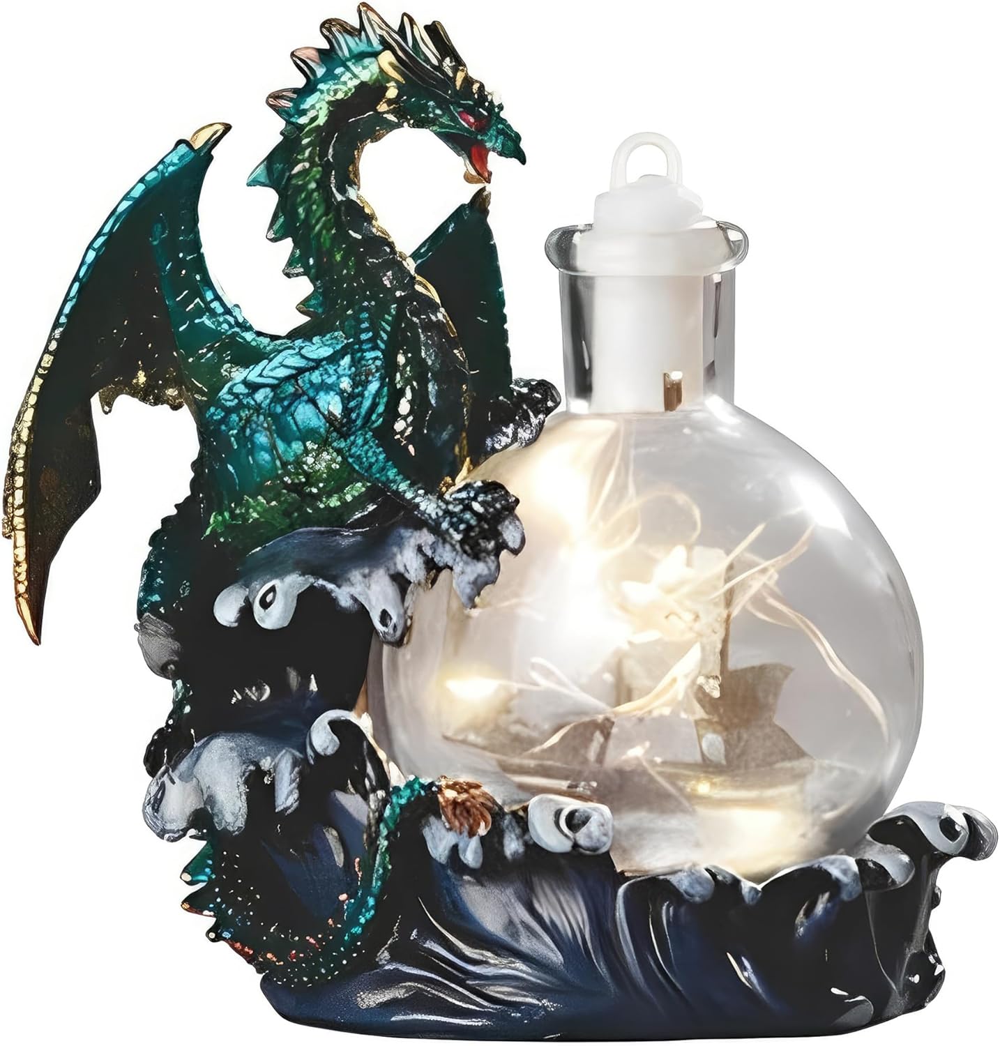 ICE ARMOR 6" H LED Green Dragon with Ship-in-Bottle Figurine Statue Sculpture Ornament Decoration Home/Room Decor Ideas for Housewarming, Holidays and Birthdays Great Collectible