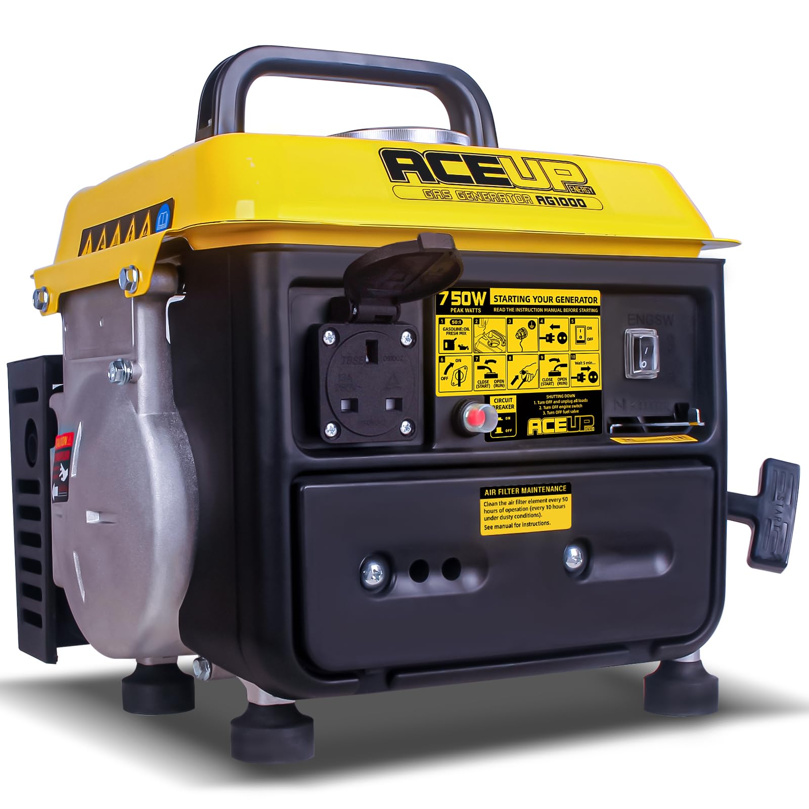 Aceup Energy 750 Watt Portable Generator, Petrol Powered Generator 230V sockets, Small & Ultralight, EURO-V & CE