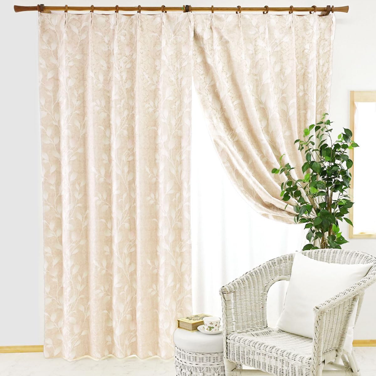 完全遮光100% 高級ジャガード プリント遮光カーテン ベルジーニ-グレー