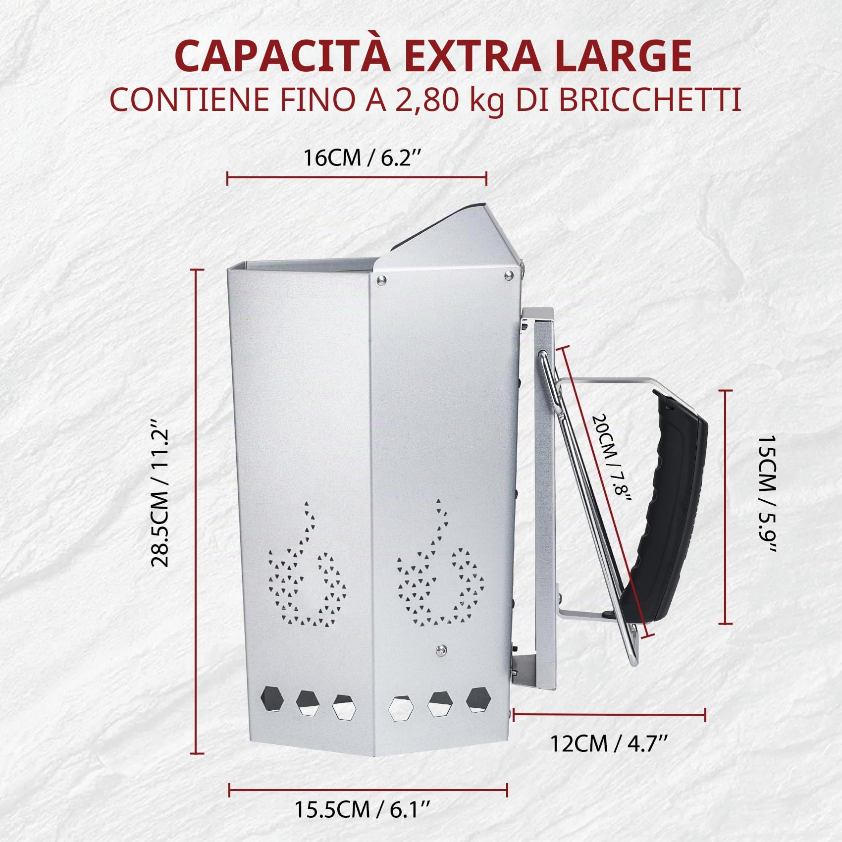 onlyfire Ciminiera Accenditore, Starter per Camini da Barbecue con Sicurezza Isolata Termicamente e Manici in Metallo, Accenditore Rapido per Barbecue e Griglie a Carbonella