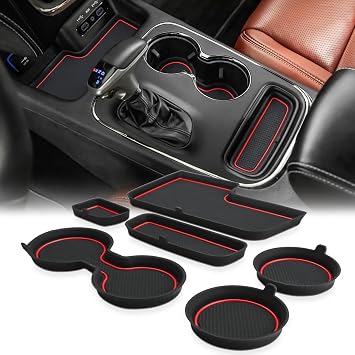 Auovo Center Console Mats Compatible with Durango Accessories 2014 2015 2016 2017 2018 2019 2020 Cup Holder Coasters Pads Car Interior Decoration6pcs/Set, 7 Seats, Red