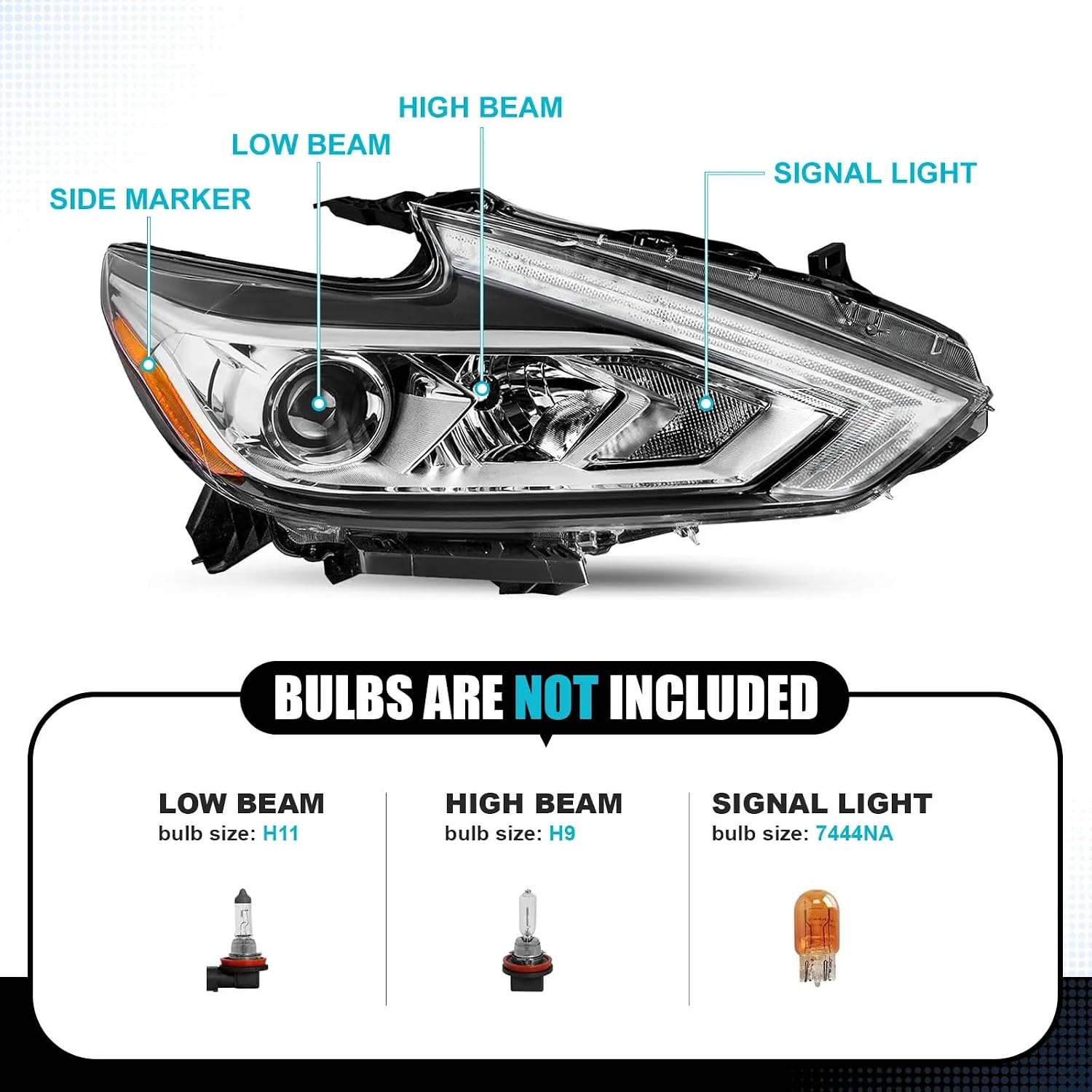 PENSUN Halogen Headlight Assembly Fit for 2016 2017 2018 Nissan Altima Replacement Headlamp Chrome Housing (Driver & Passenger Side)