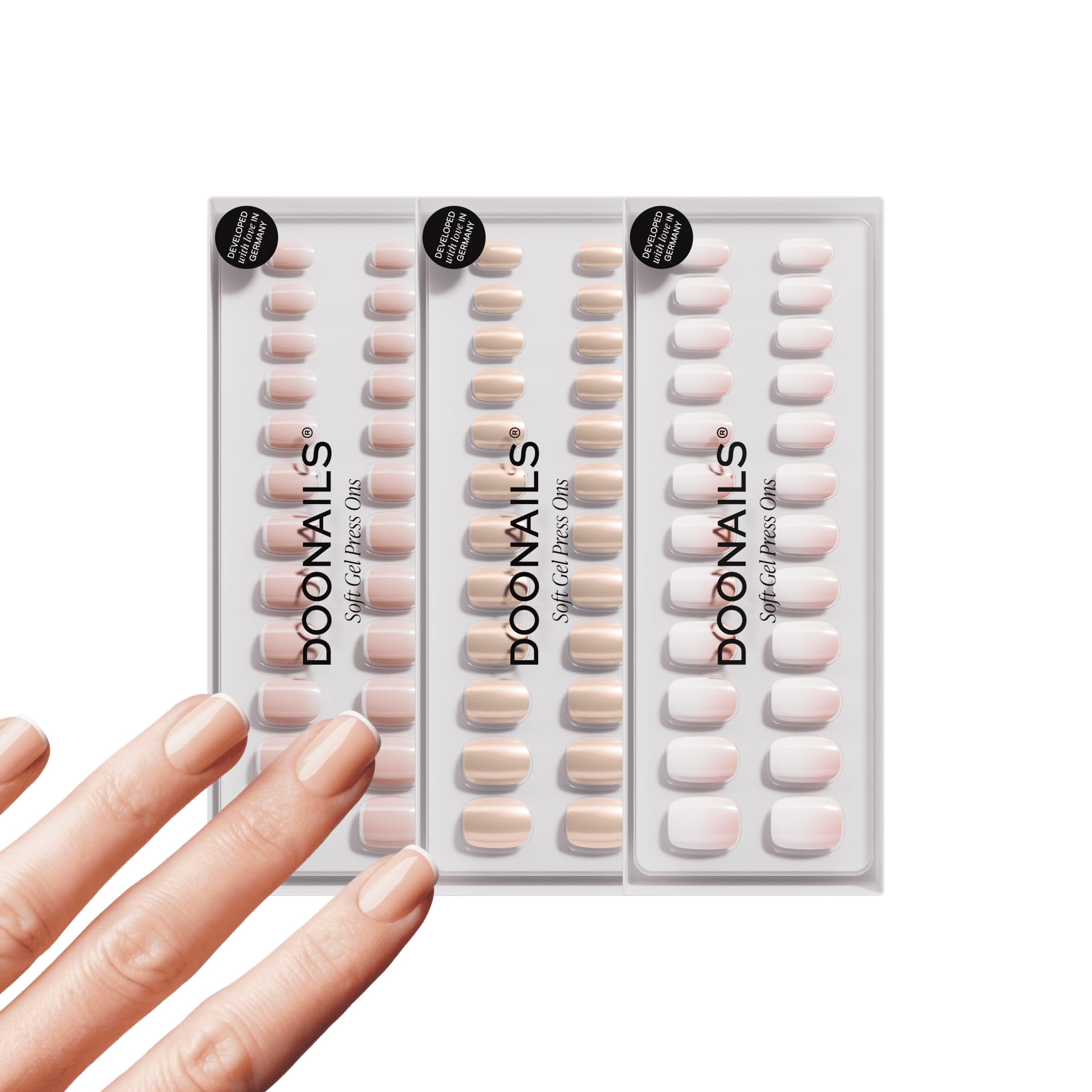 DOONAILS Press On Nails 3x30 Stück Clean Girl Set – Babyboomer, Toffee & Klassisches French – Soft Gel Short Square Nägel zum Aufkleben Full Cover Natürliches Tragegefühl