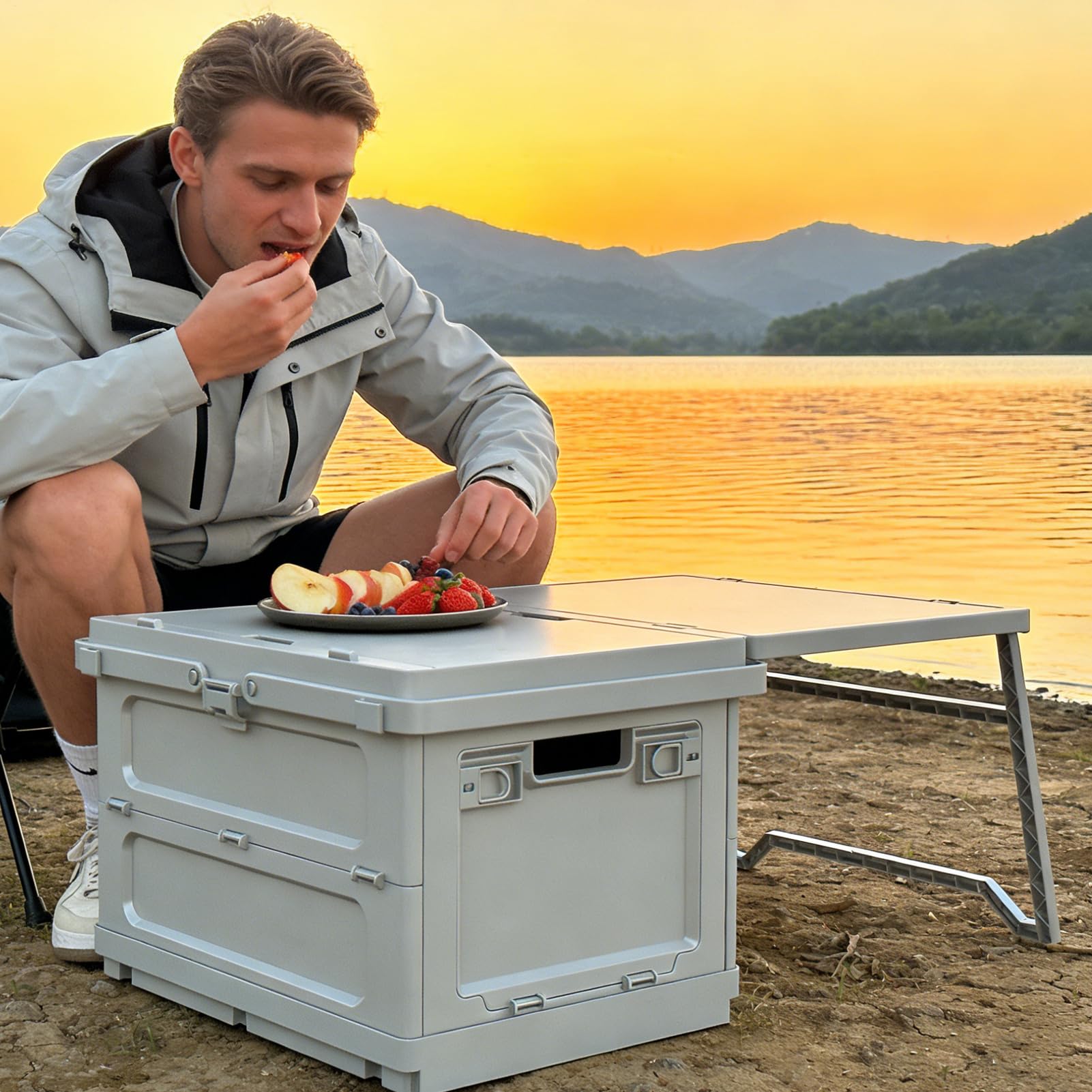 Cesta de Picnic para 4 Organizador Plegable de Gran Capacidad | Cesta de Picnic Aislada para Camping Almacenamiento Para Viajes Al Aire Libre Playa Pesca Senderismo Juguetes Comida Snacks